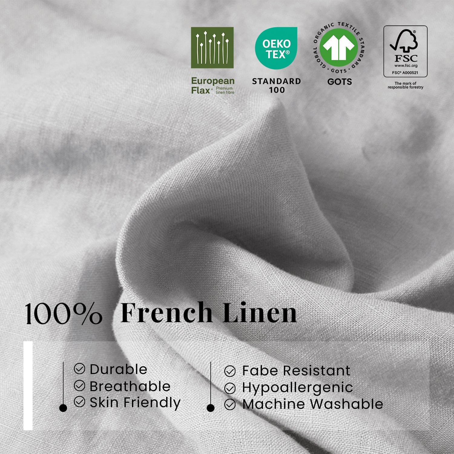 Grey 100% Organic Linen Fitted Sheet-Victory Symbol