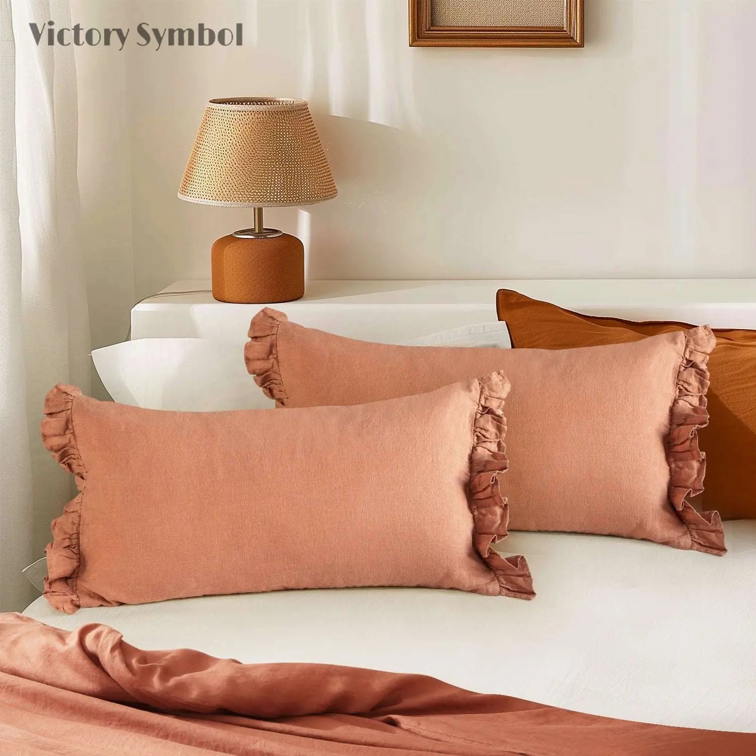Hazelnut 100% Organic Linen Lumbar Pillowcases With Ruffles