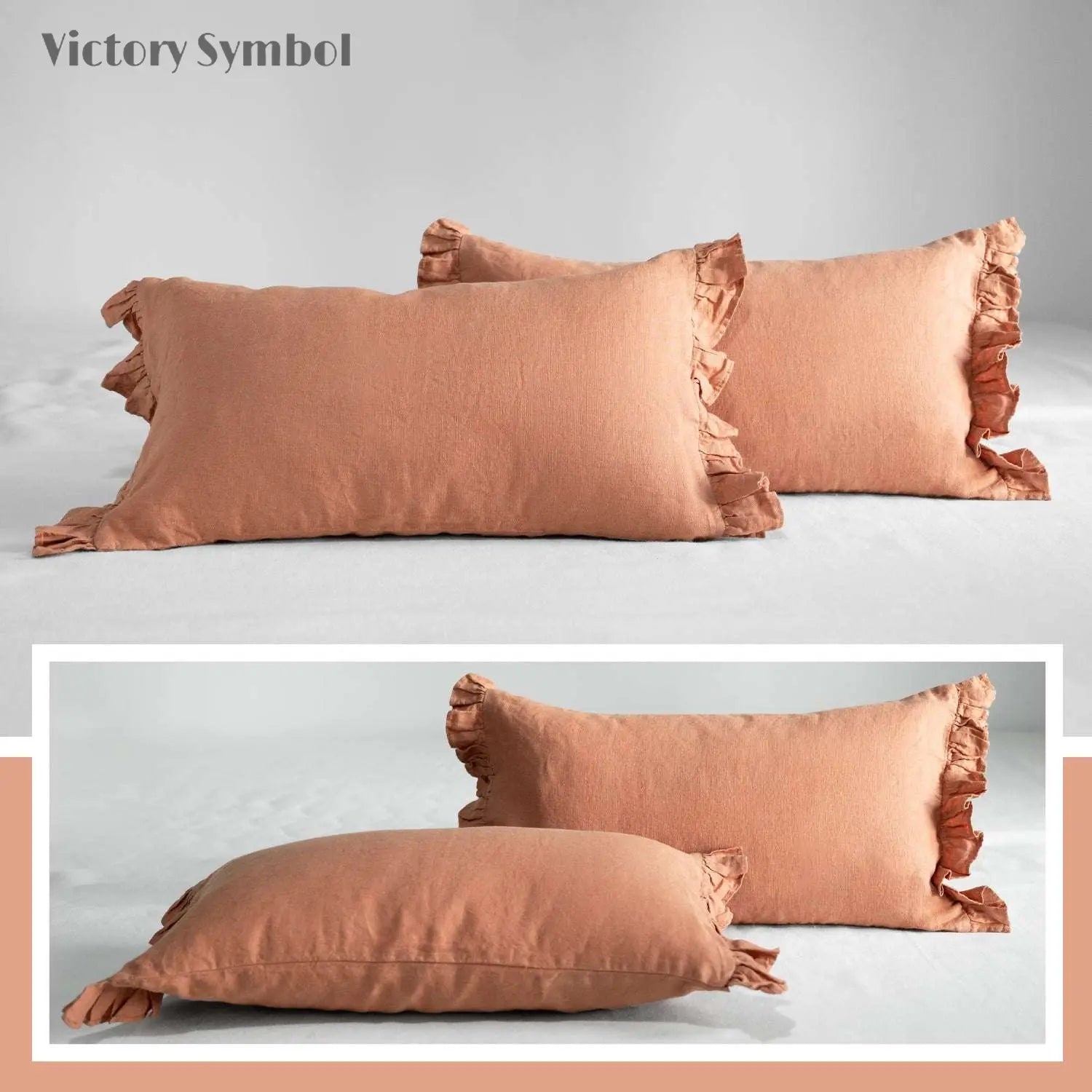 Hazelnut 100% Organic Linen Lumbar Pillowcases With Ruffles - Victory Symbol