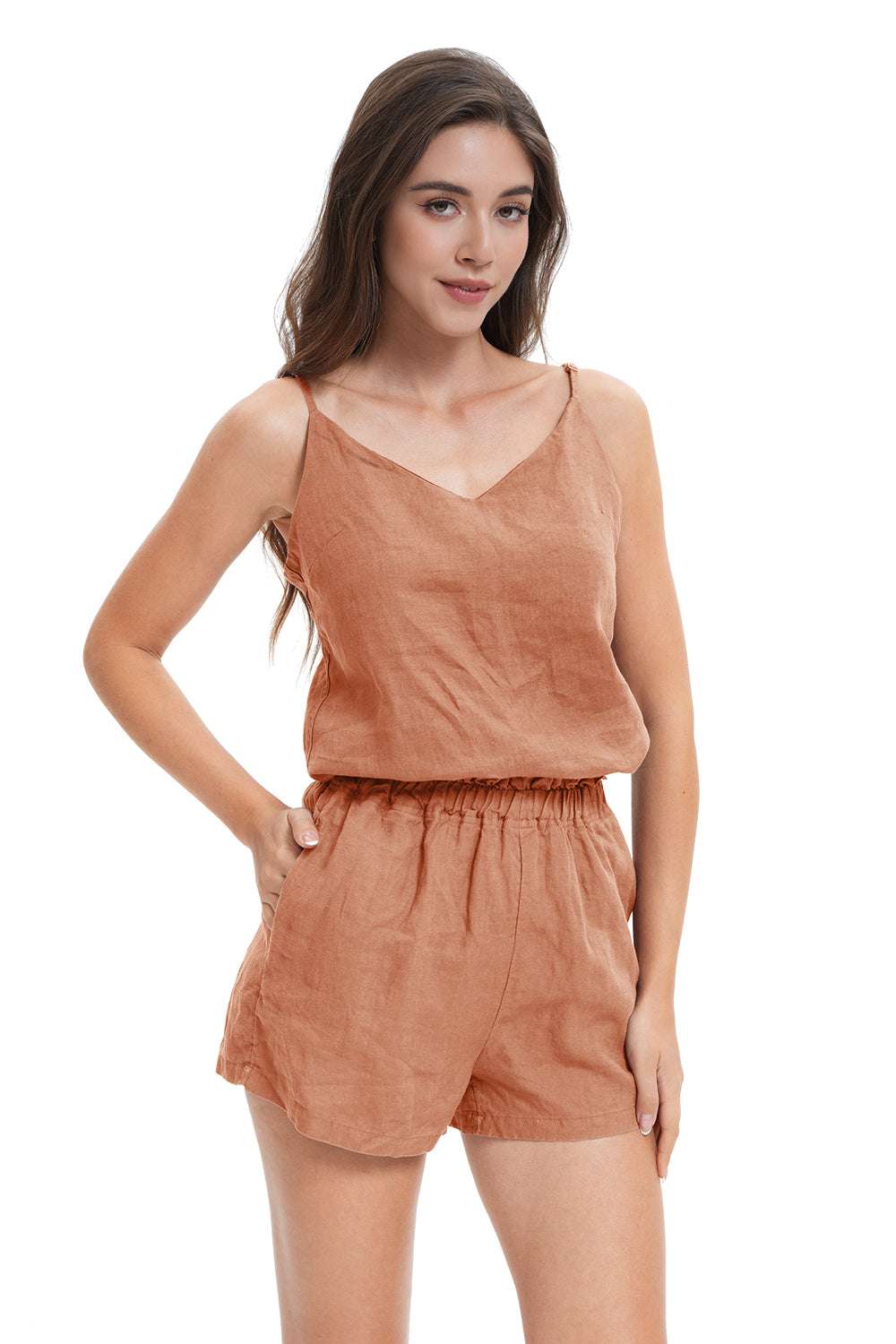 Hazelnut Women's  100% Organic  Linen Shorts-victory symbol