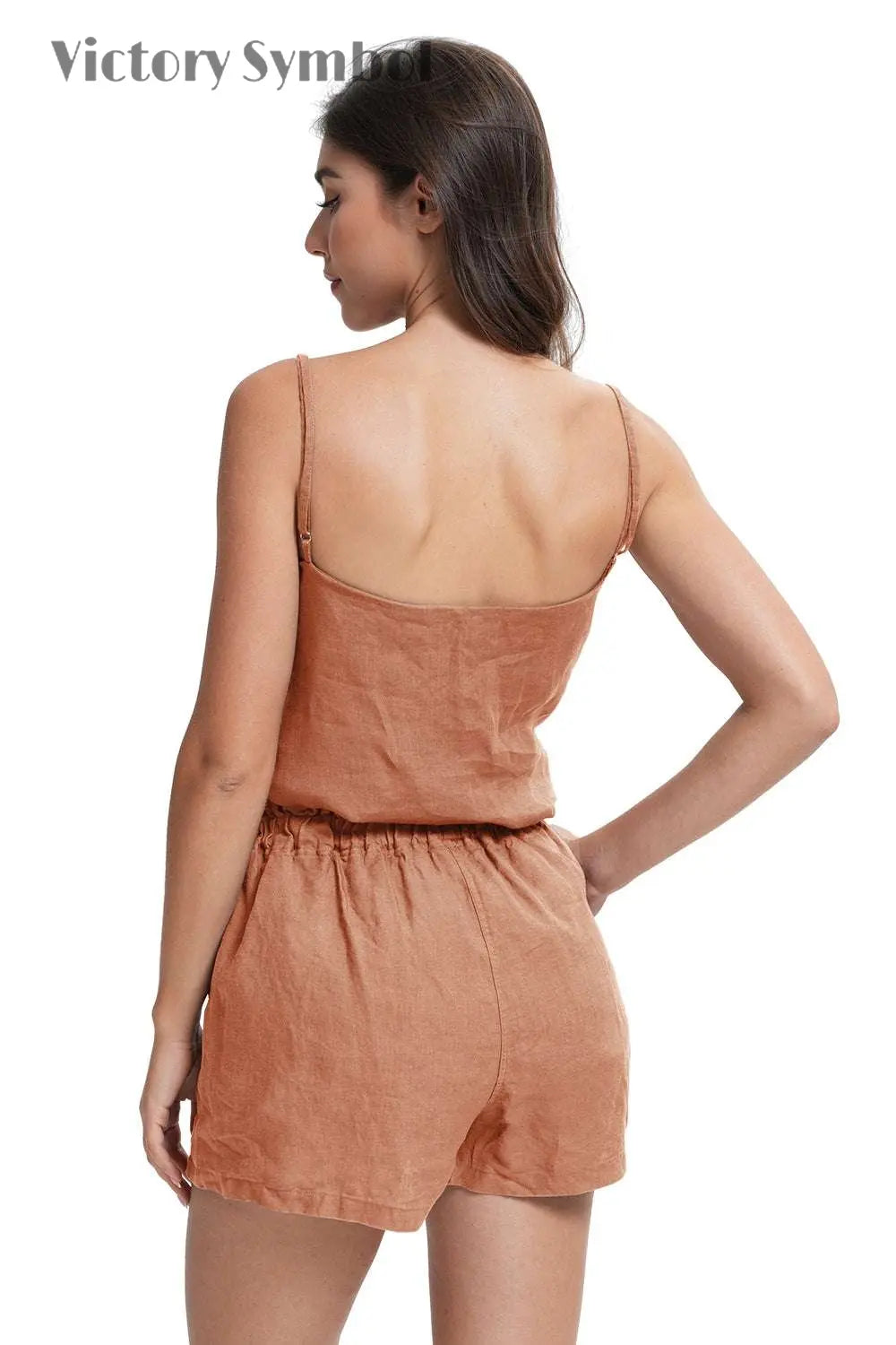 Hazelnut Women's 100% Organic Linen Shorts - Victory Symbol