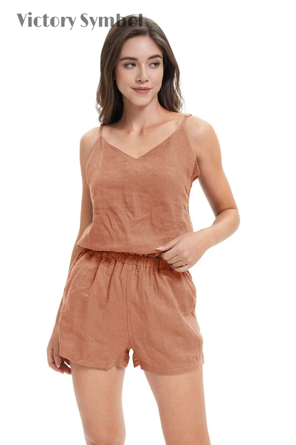 Hazelnut Women's  100% Organic  Linen Shorts-victory symbol