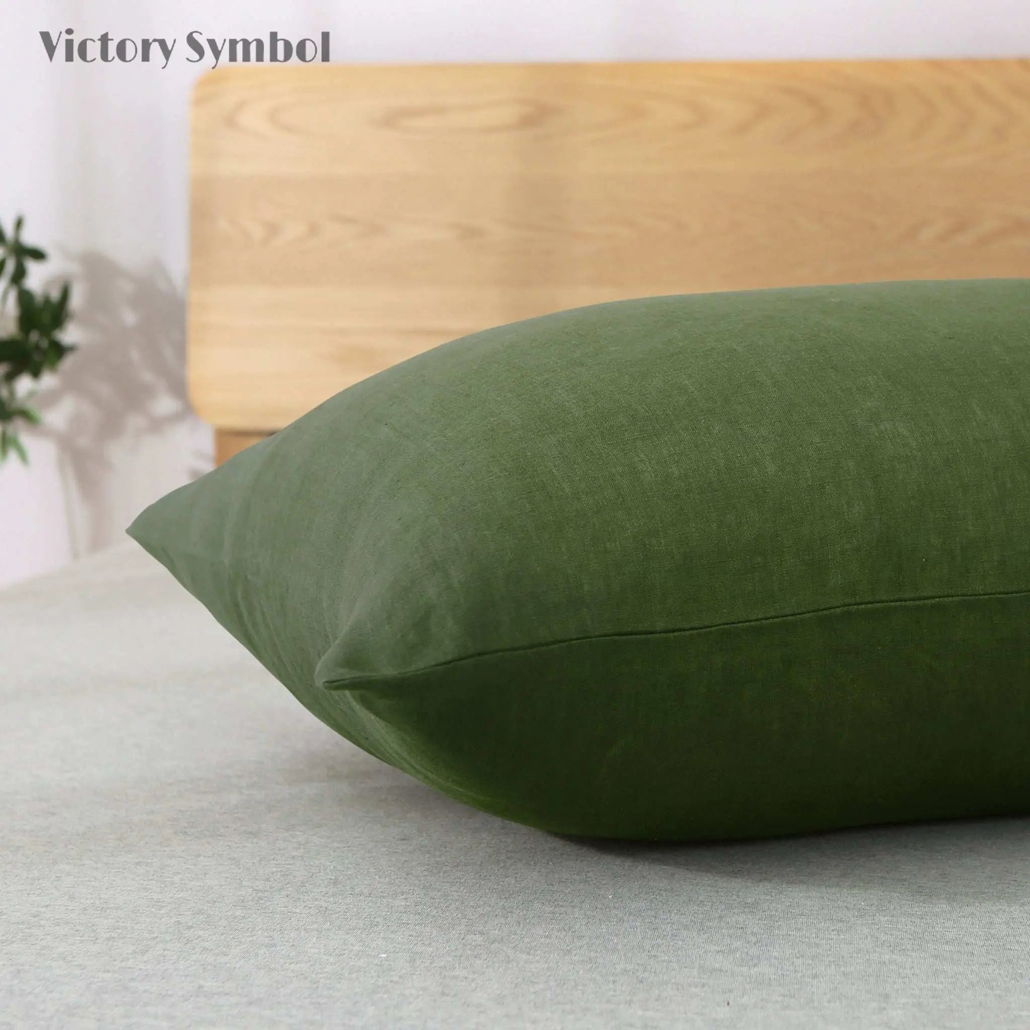 Juniper Green 100% Organic Linen Body Pillowcase - Victory Symbol