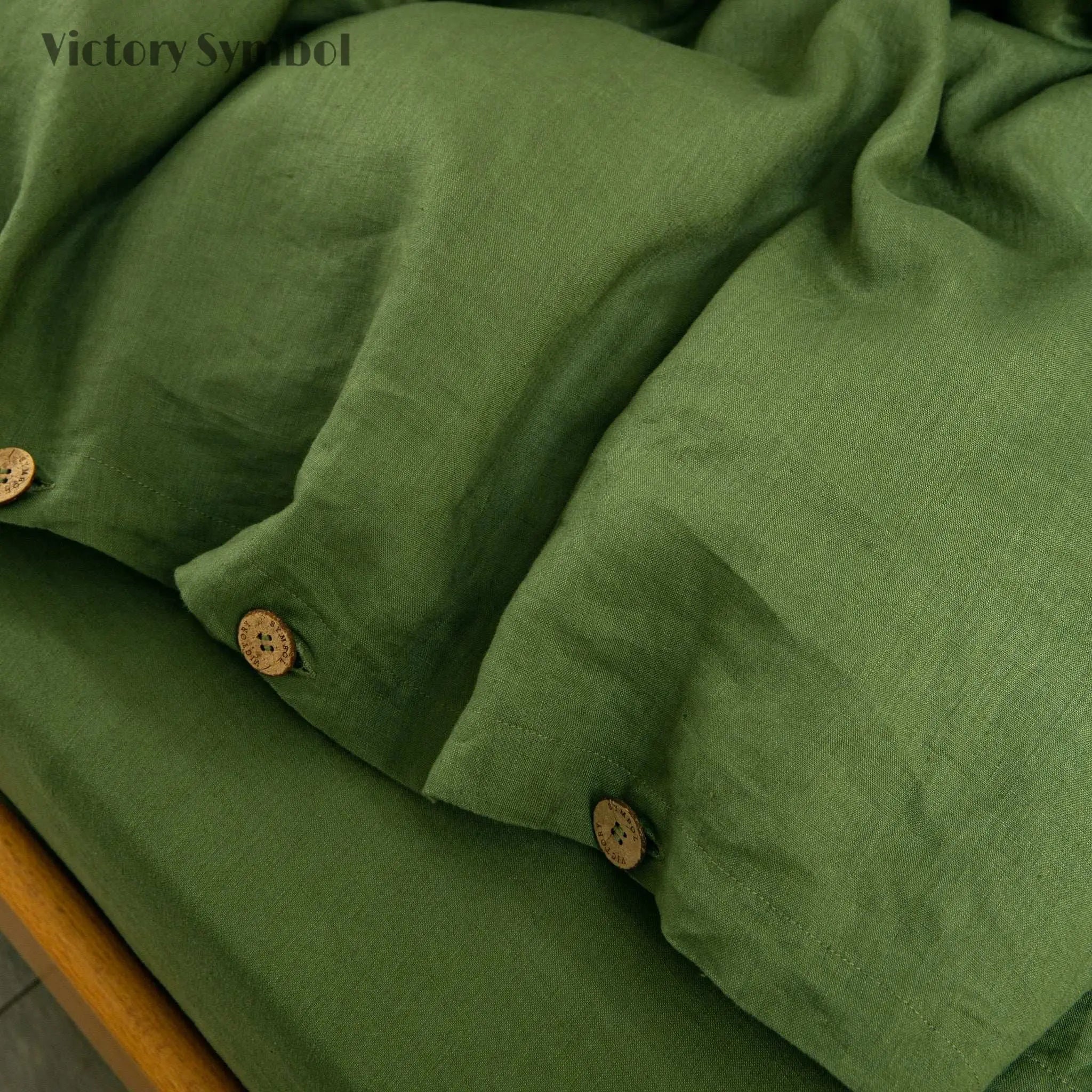 Juniper Green 100% Organic Linen Duvet Cover With Coconut Button Closure(Only 1 Piece) - Victory Symbol