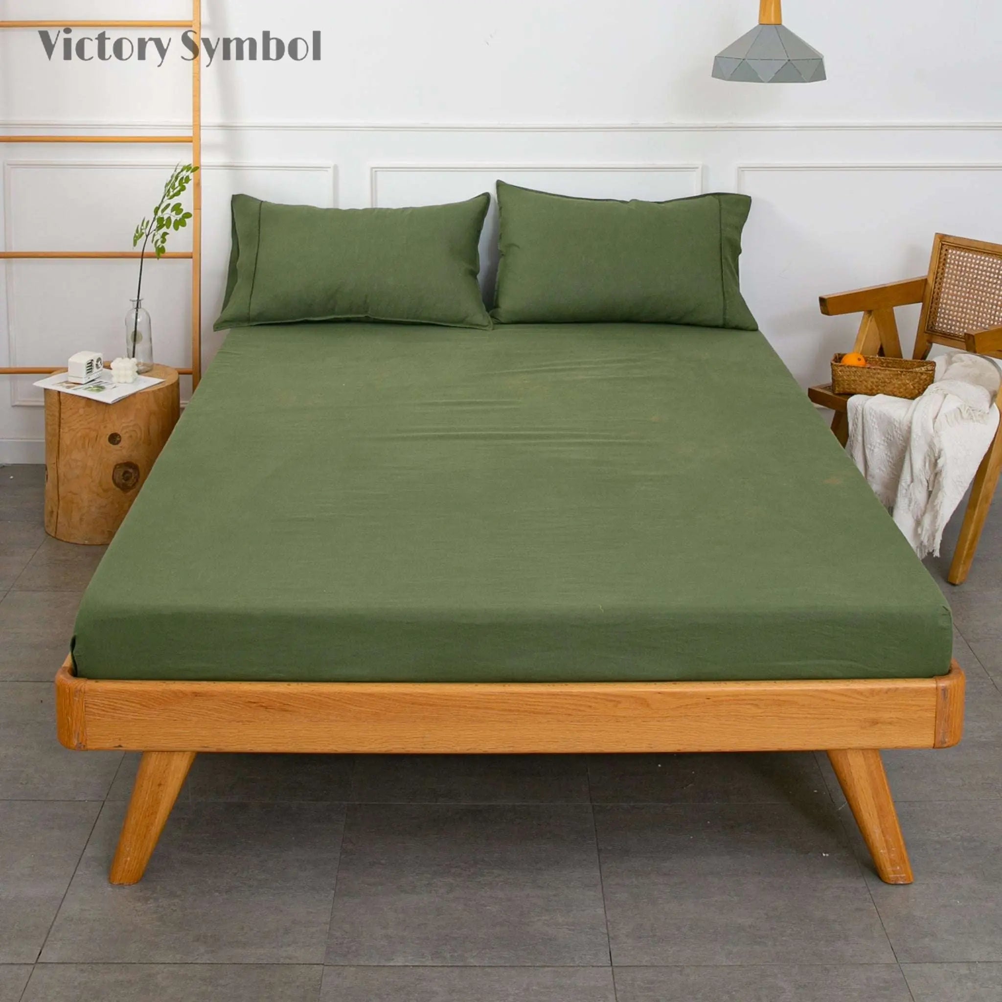 Juniper Green 100% Organic Linen Fitted Sheet - Victory Symbol