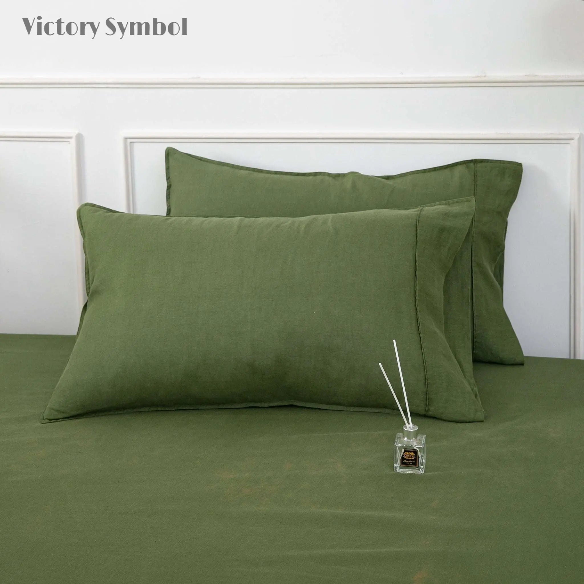 Juniper Green 100% Organic Linen Pillowcases - Victory Symbol