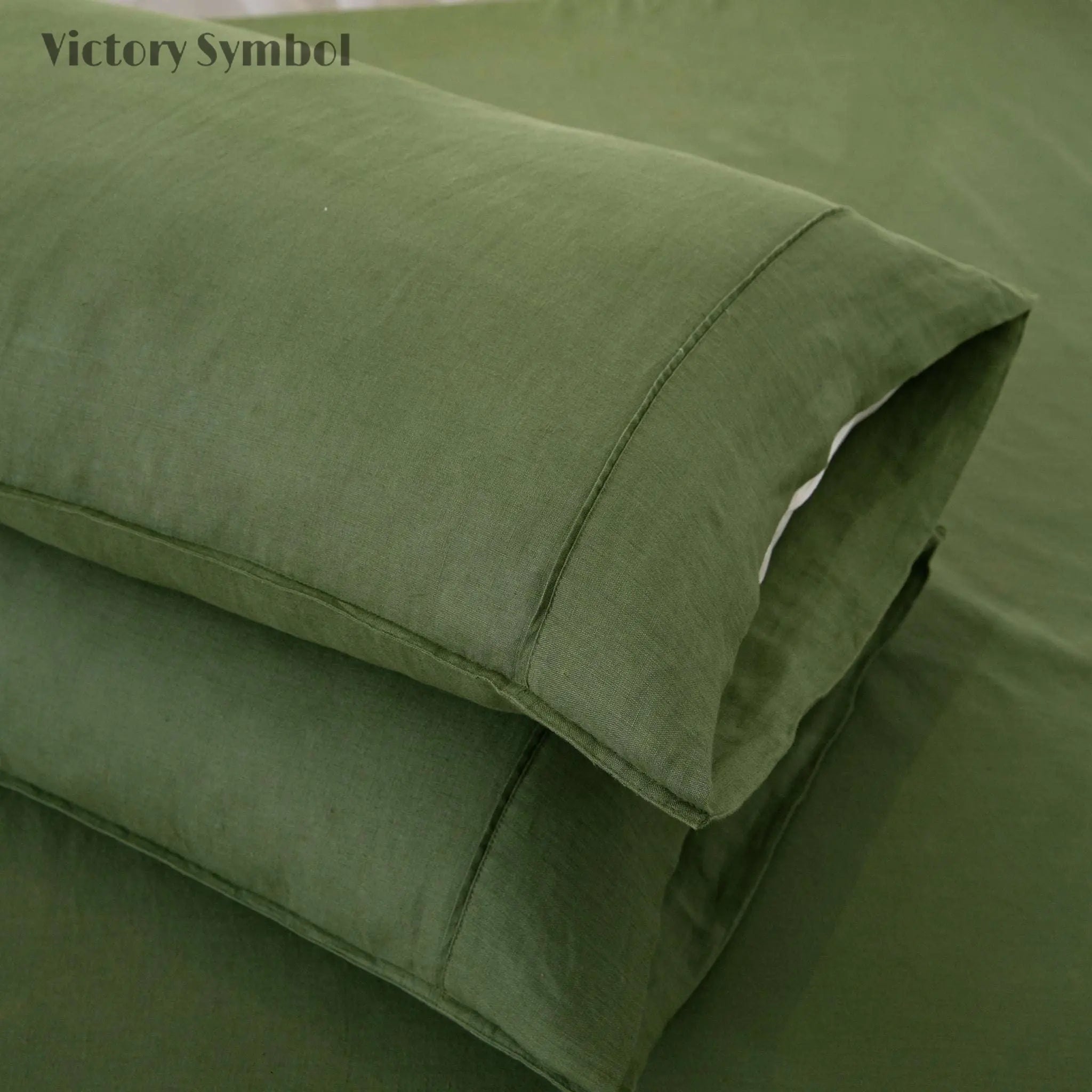 Juniper Green 100% Organic Linen Pillowcases - Victory Symbol
