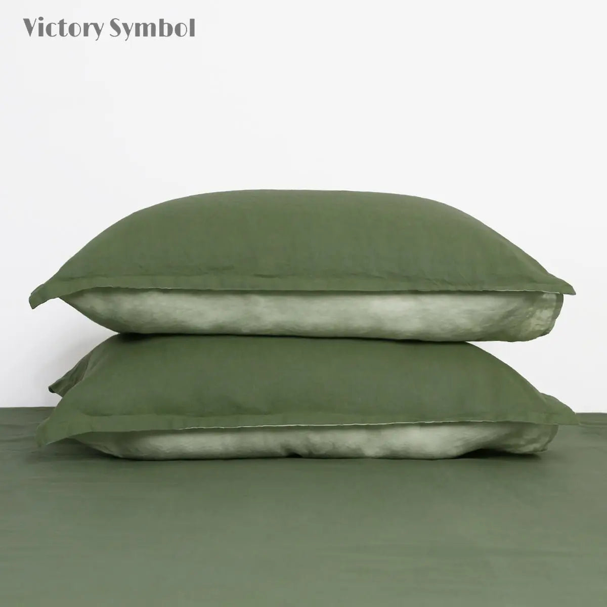 Juniper Green And Mint Green Colorblock 100% Organic Linen Pillowcases - Victory Symbol