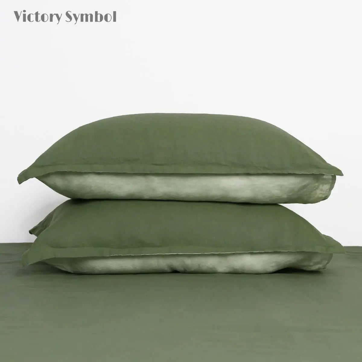 Juniper Green And Mint Green Colorblock 100% Organic Linen Pillowcases - Victory Symbol
