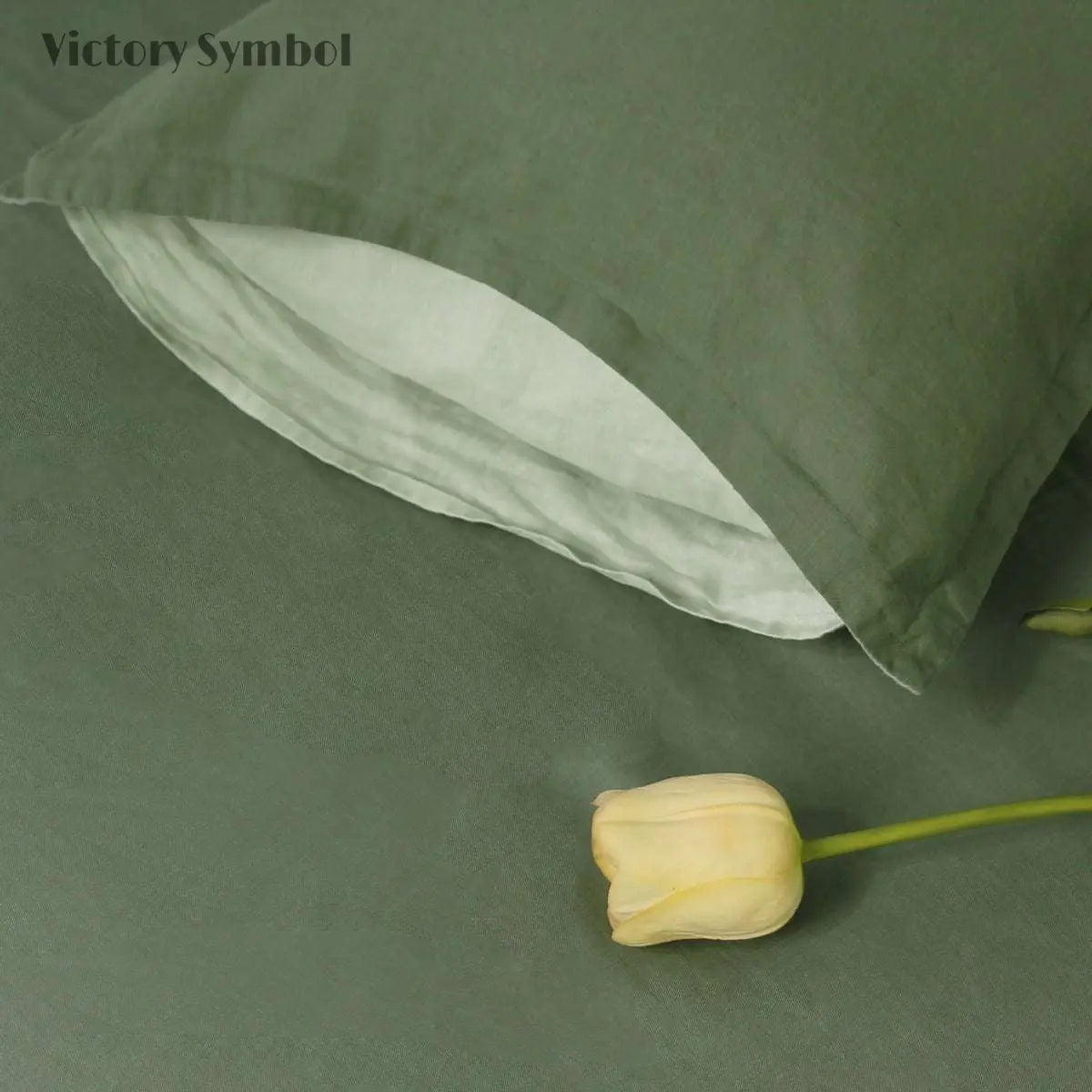 Juniper Green And Mint Green Colorblock 100% Organic Linen Pillowcases - Victory Symbol