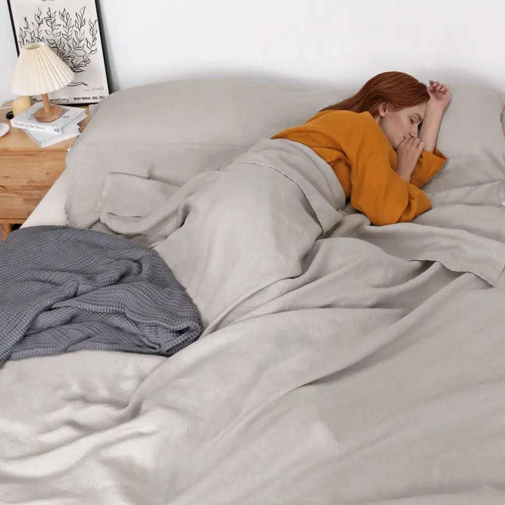 Khaki 100% Linen Portable Bed Sheet,Sleeping Bag Liner for Hotel and Travel,Sleep Sack Adult-Ultra Lightweight Backpacking with Zipper.