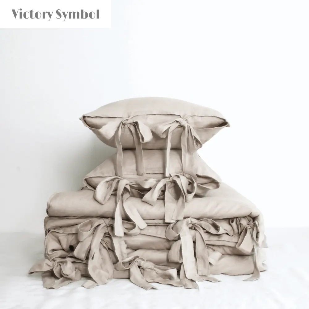 Khaki Bow Tie 100% Organic Linen Duvet Cover Set-victory symbol