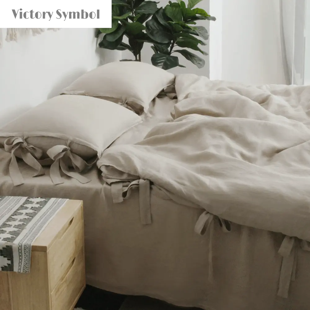 Khaki Bow Tie 100% Organic Linen Duvet Cover Set - Victory Symbol