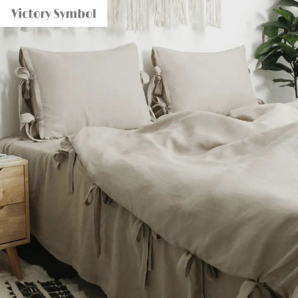 Khaki Bow Tie 100% Organic Linen Duvet Cover Set-victory symbol