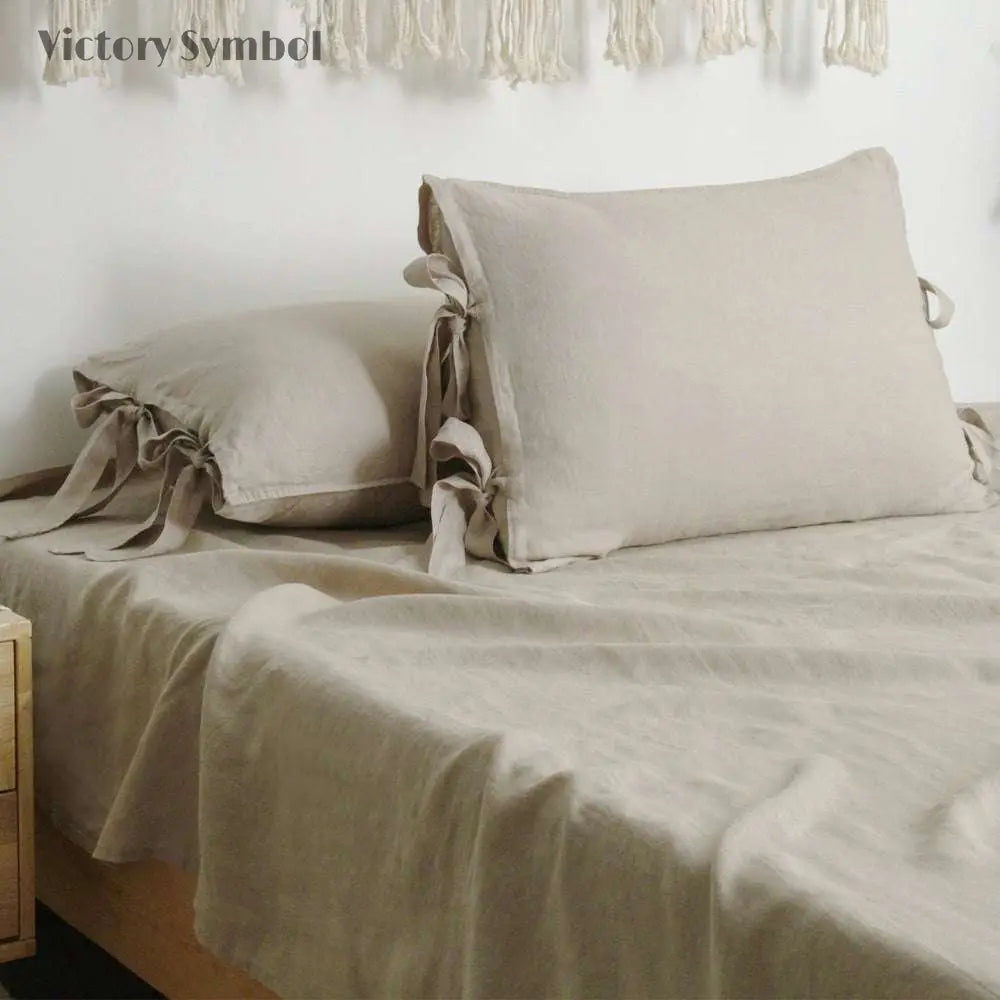 Khaki Bow Tie 100% Organic Linen Duvet Cover Set-victory symbol