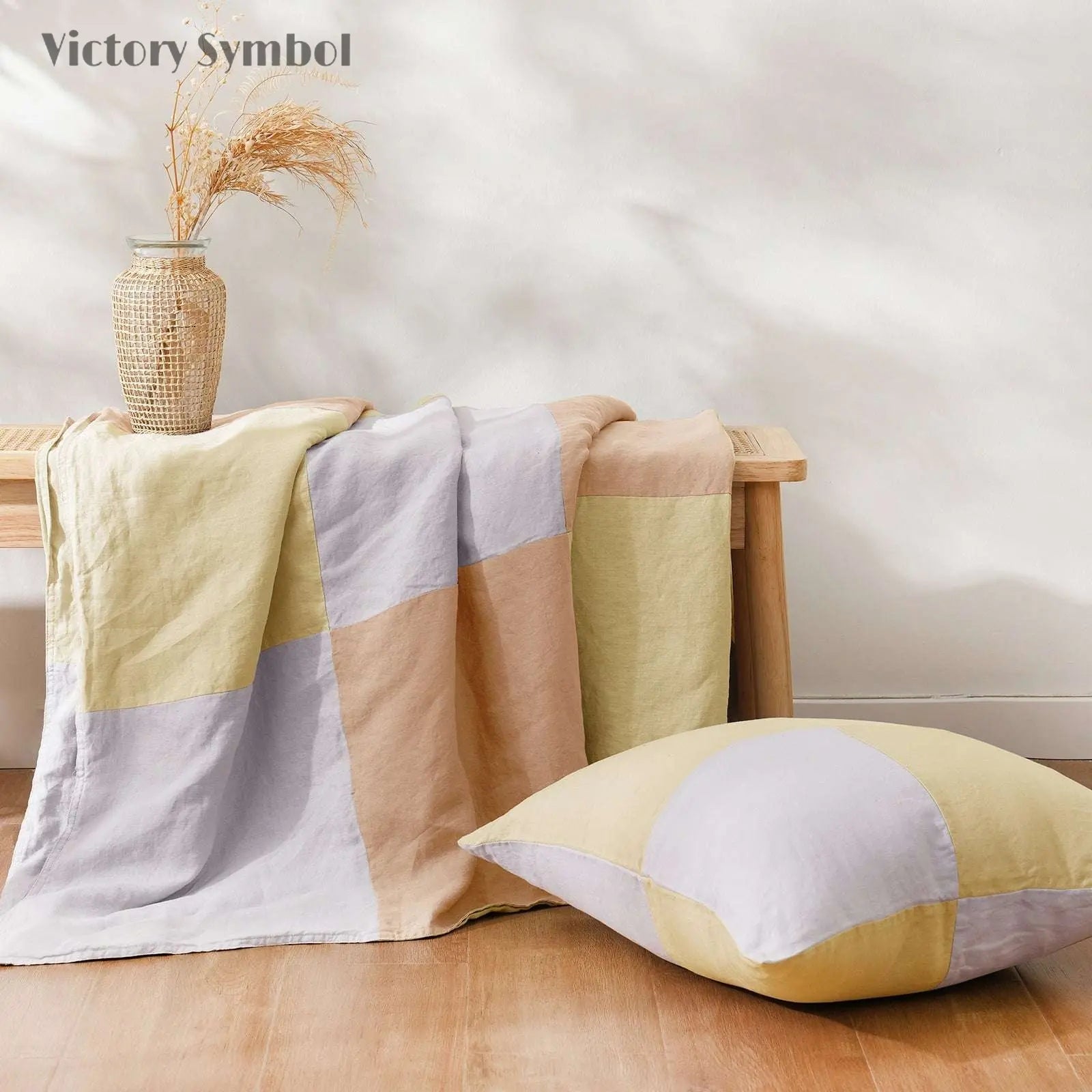 Lemon Yellow Colorblock 100% Organic Linen Plaid Blanket & Throw - Victory Symbol