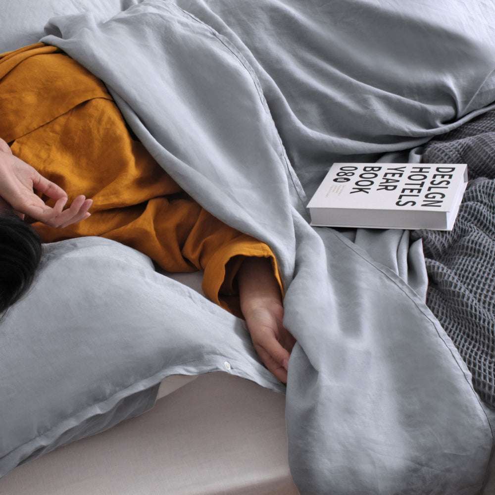 Light Gray 100% Linen Portable Bed Sheet-victory symbol