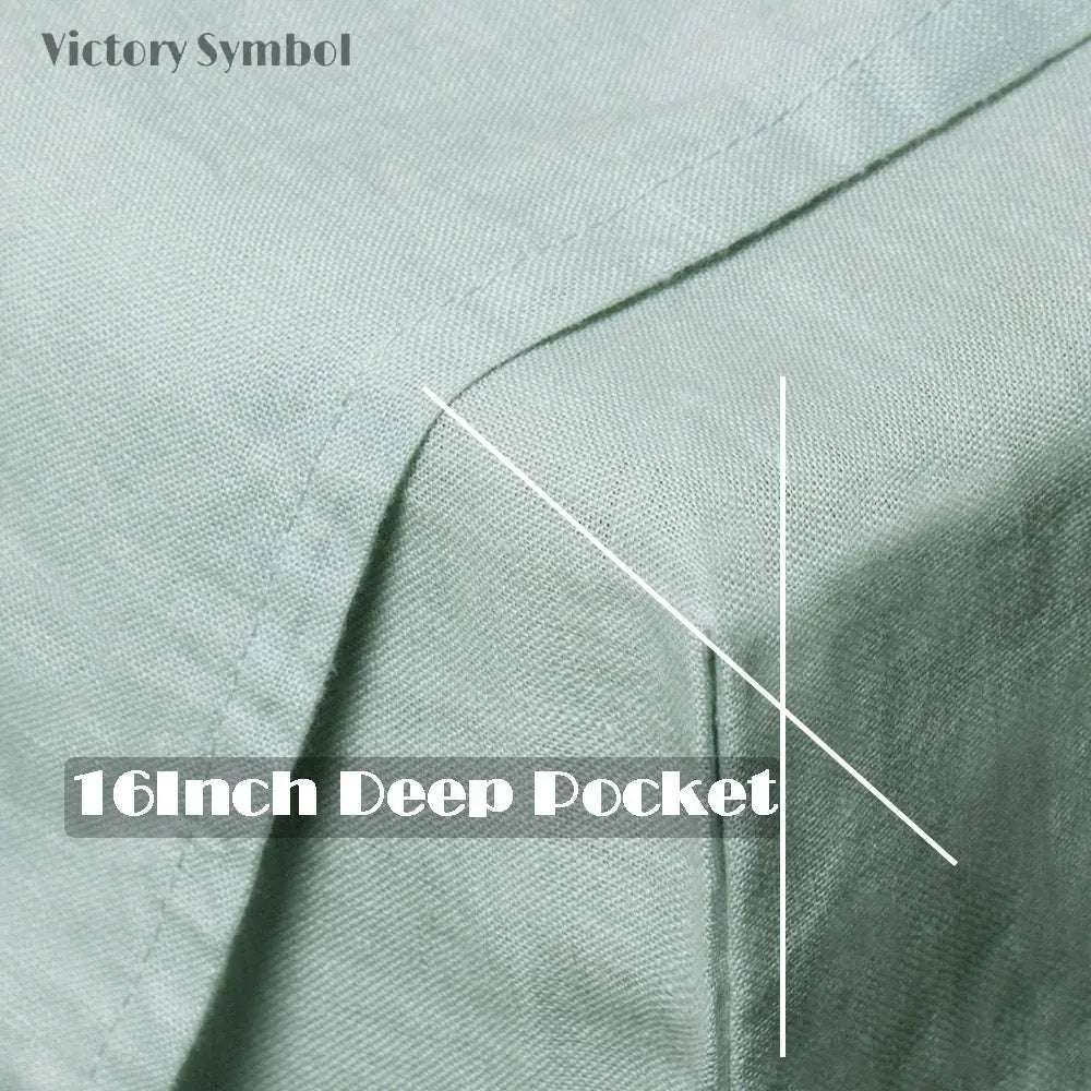 Light Green 100% Organic Linen Sheets Set - Victory Symbol