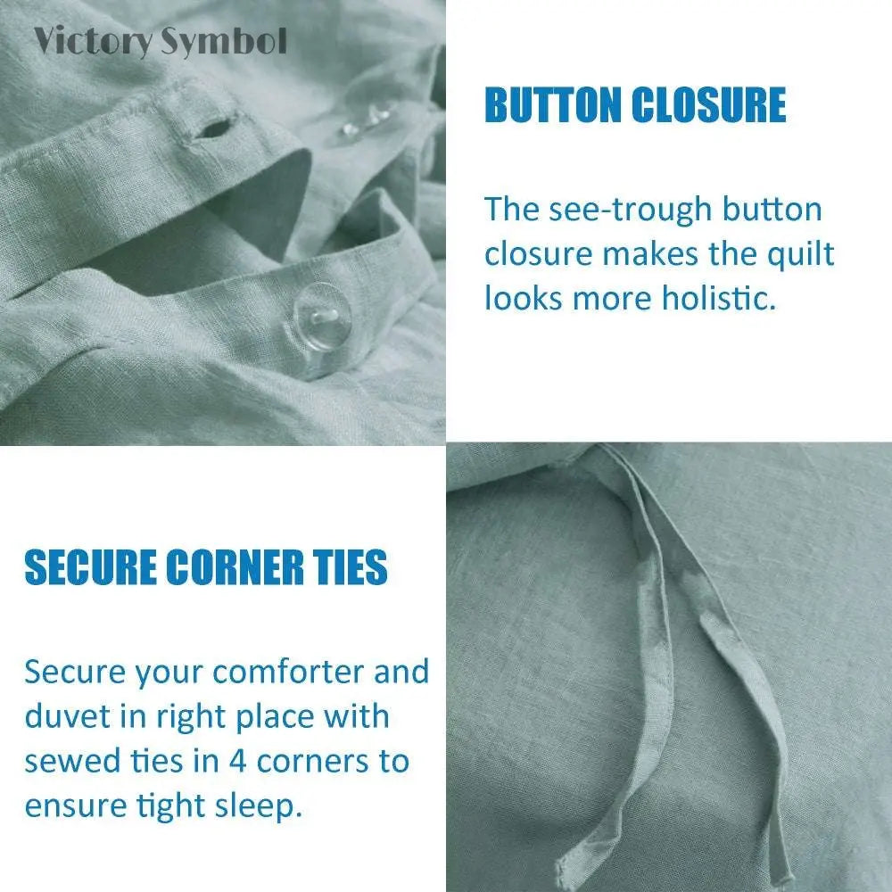 Light Green 100% Organic Linen Duvet Cover Set - Victory Symbol