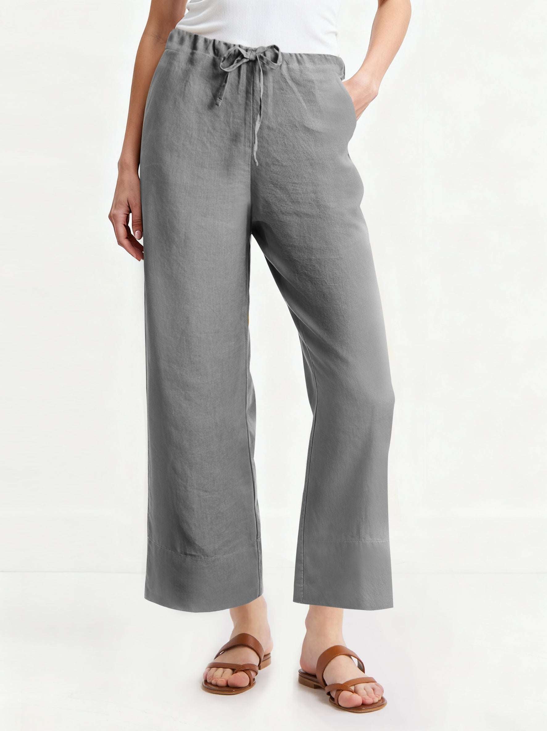 Light Grey 100% Organic Linen Long Pants-Victory Symbol