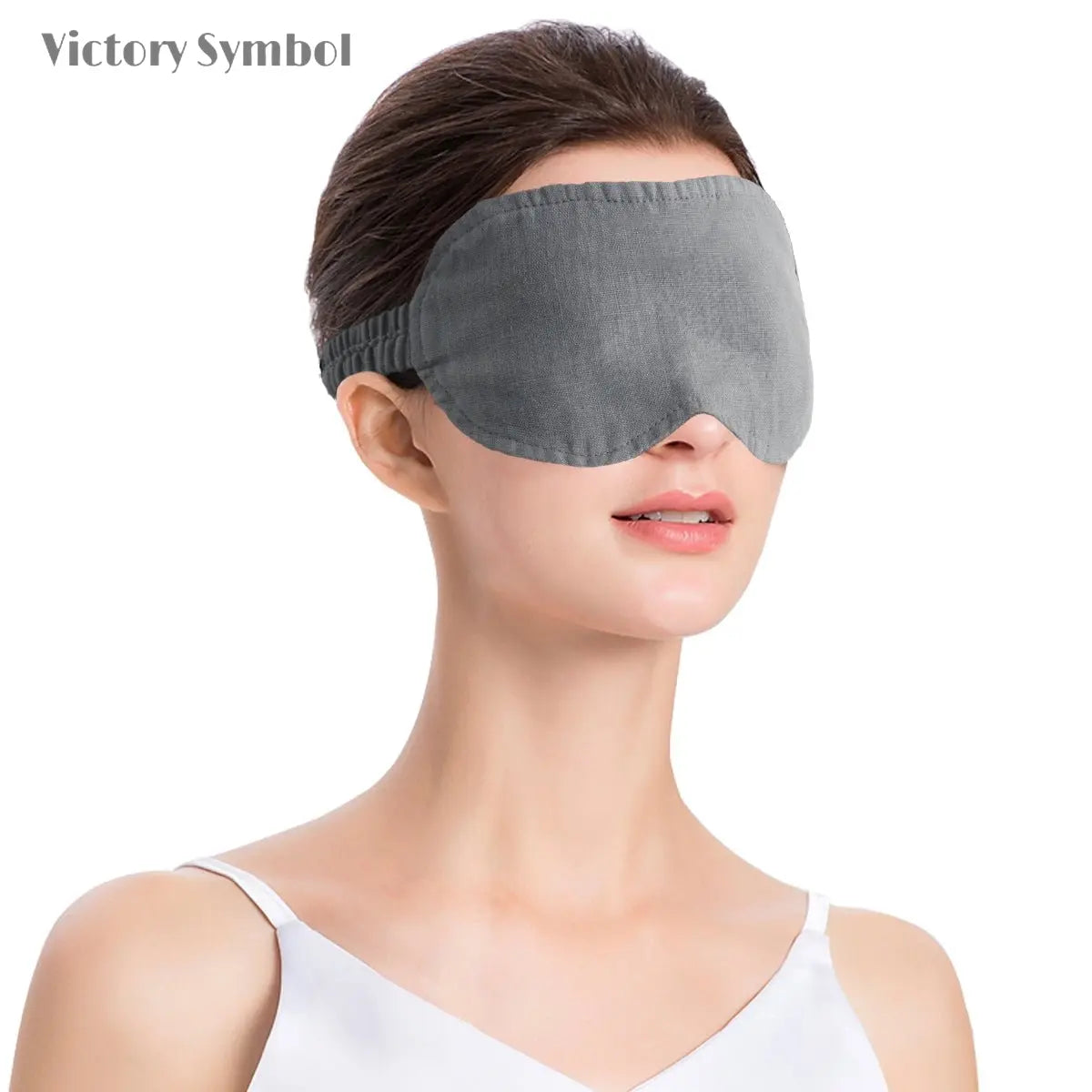 Light Grey 100% Organic Linen Eye Mask - Victory Symbol