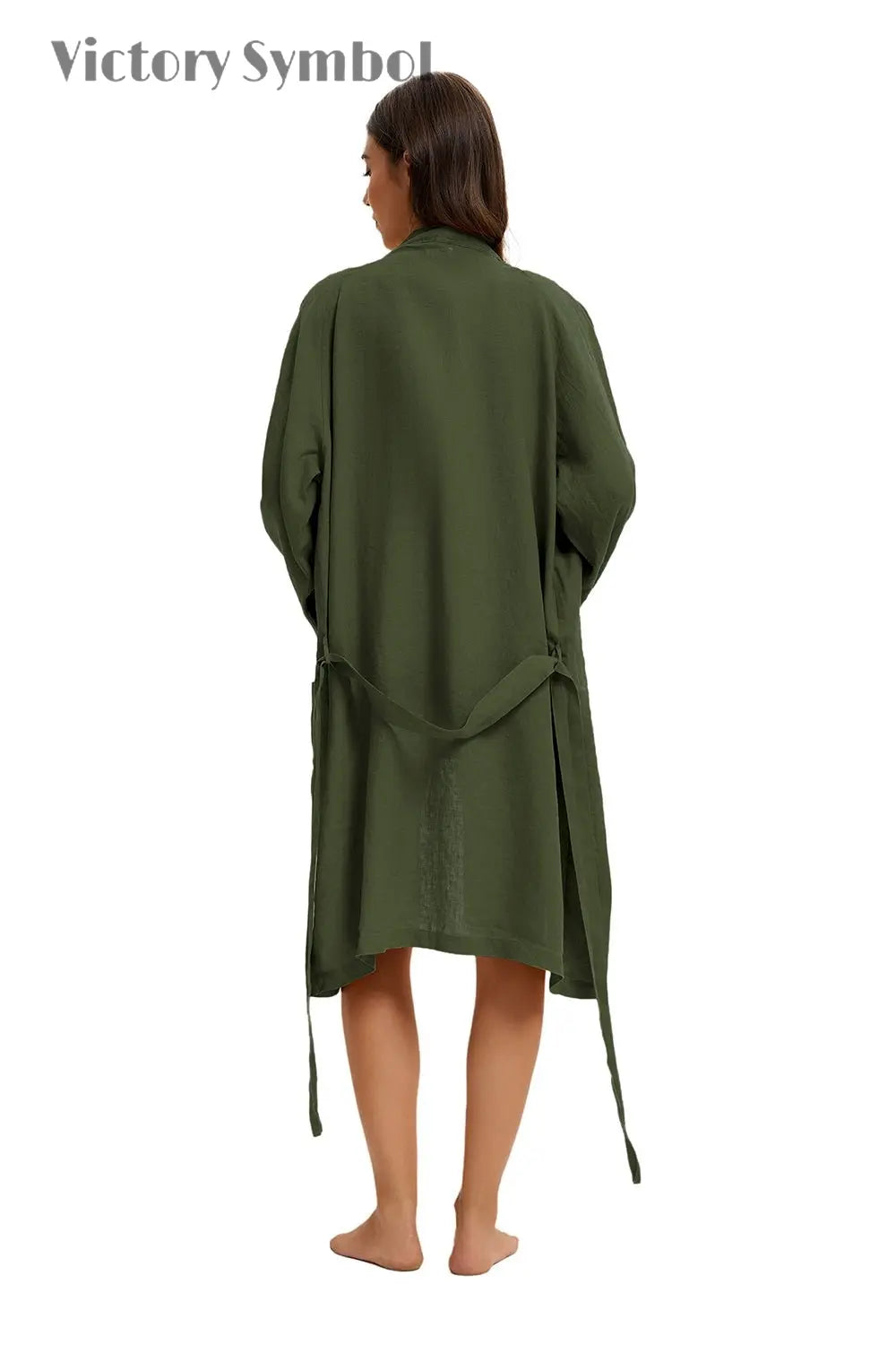 Light Olive 100% Organic Linen Women's V - Neck Robes - Victory Symbol