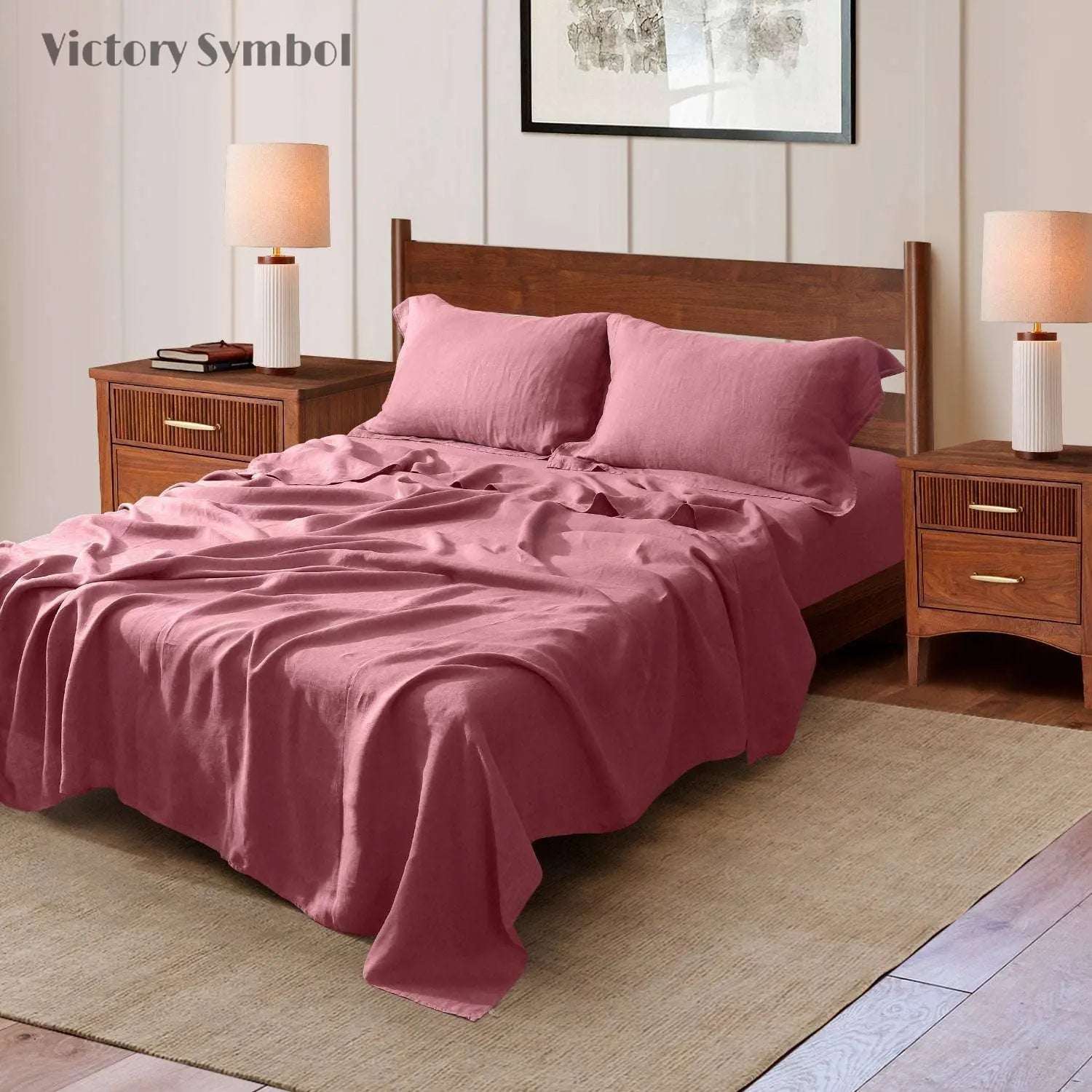 Light Plum 100% Organic Linen Sheets Set - Victory Symbol