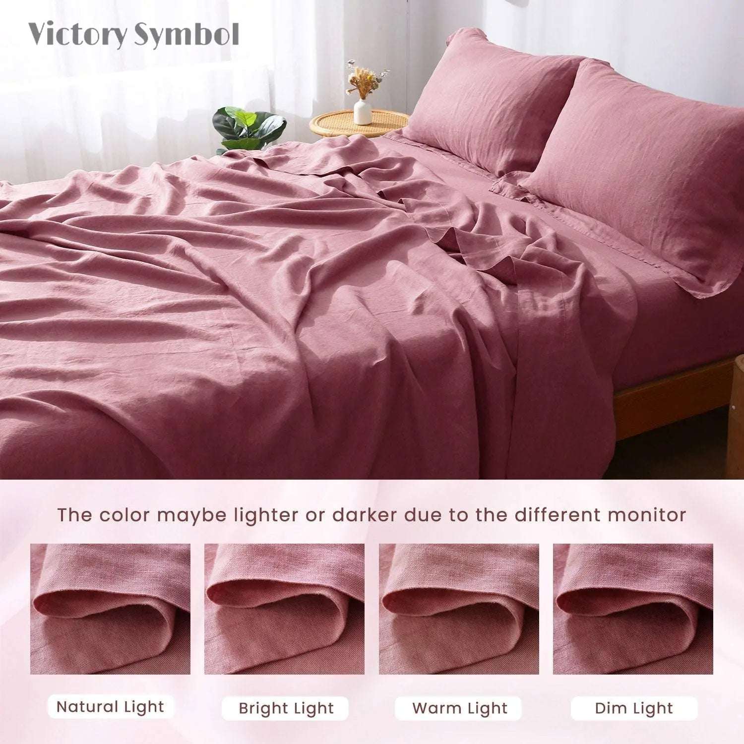 Light Plum 100% Organic Linen Sheets Set - Victory Symbol
