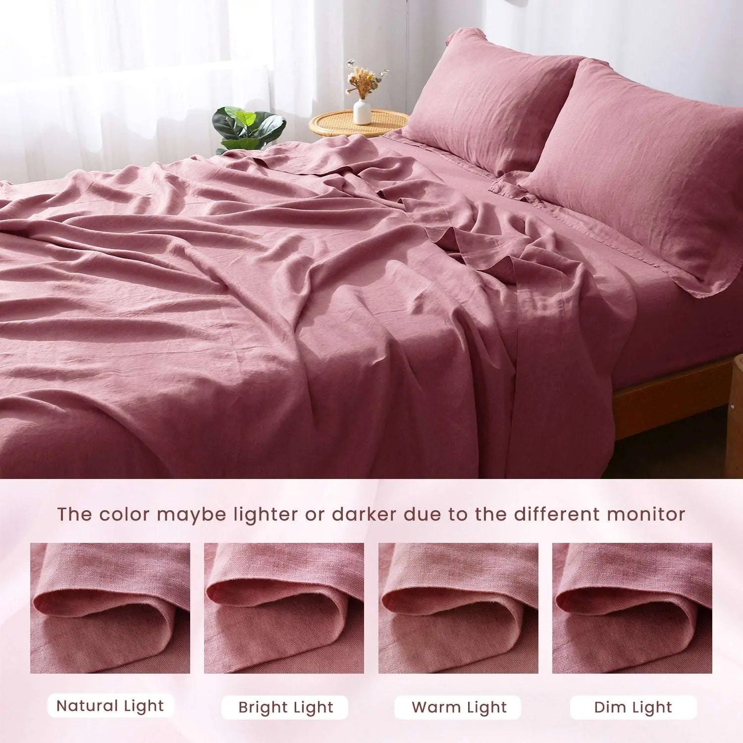 Light Plum 100% Organic Linen Sheets Set-victory symbol