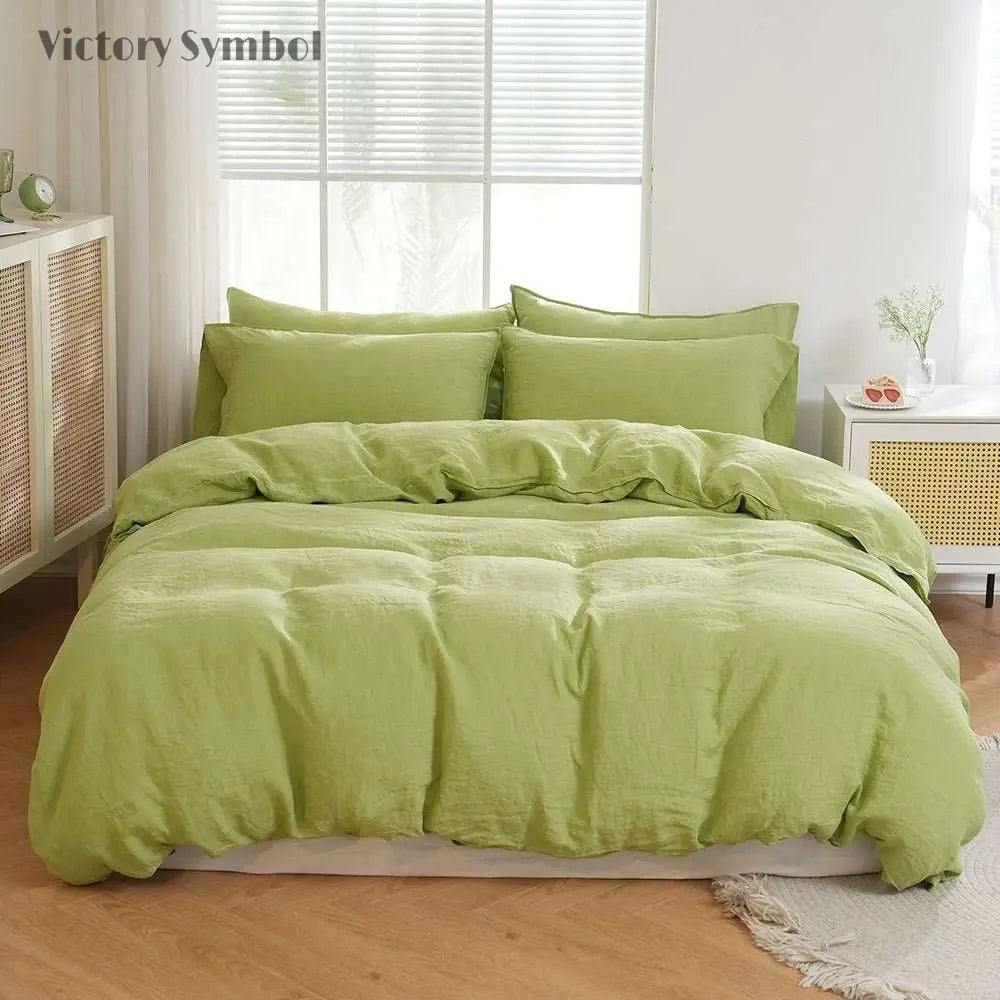 Lime Green 100% Organic Linen Duvet Cover(Only 1 Piece) - Victory Symbol