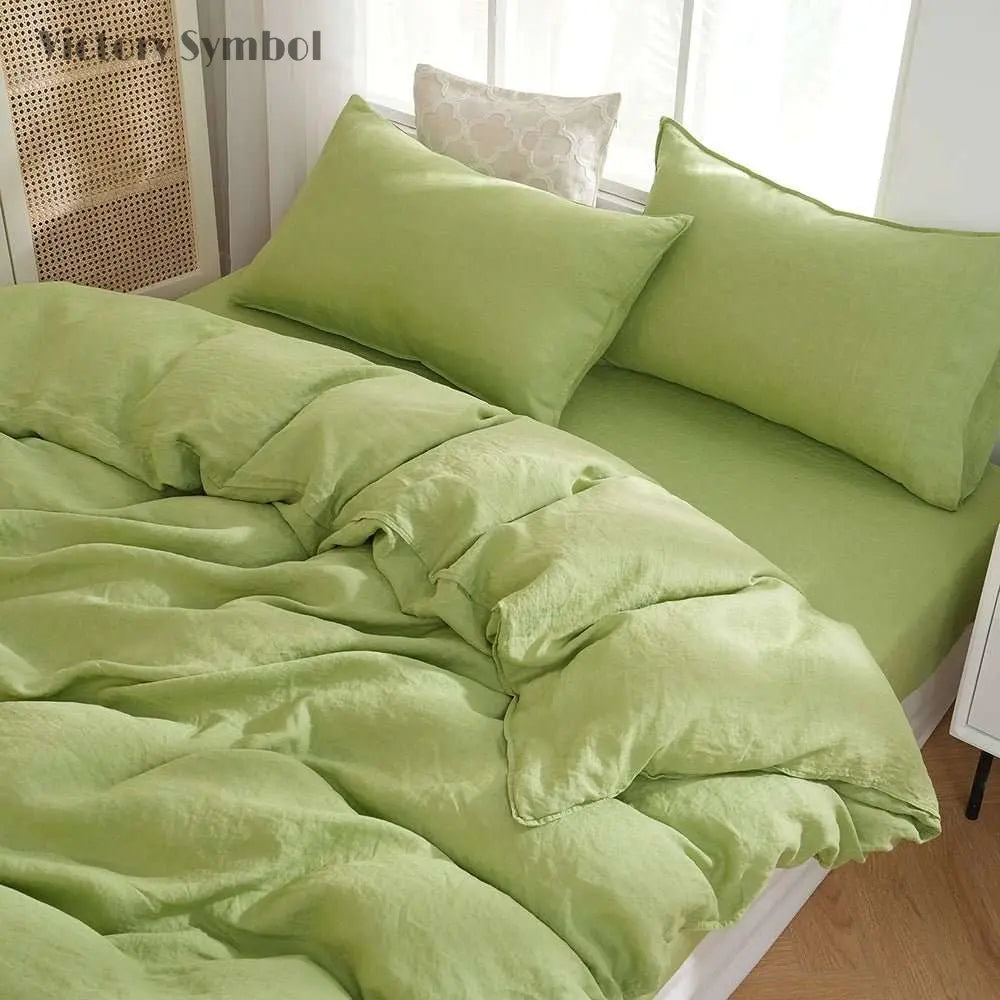 Lime Green 100% Organic Linen Duvet Cover(Only 1 Piece) - Victory Symbol