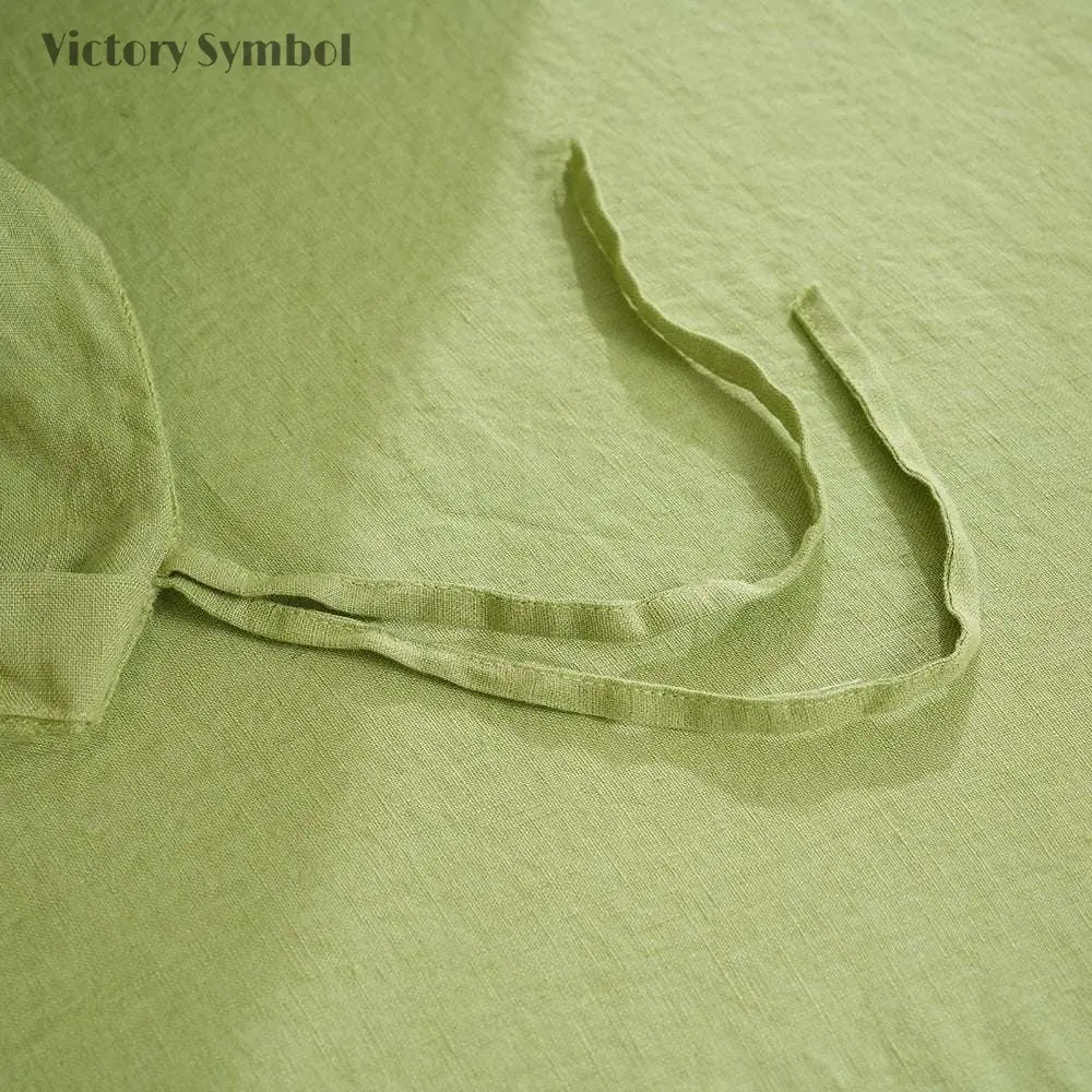 Lime Green 100% Organic Linen Duvet Cover(Only 1 Piece) - Victory Symbol