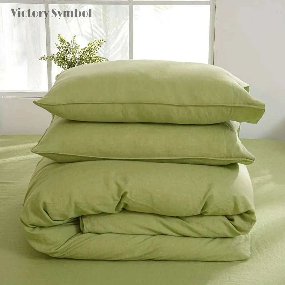 Lime Green 100% Organic Linen Duvet Cover Set - Victory Symbol