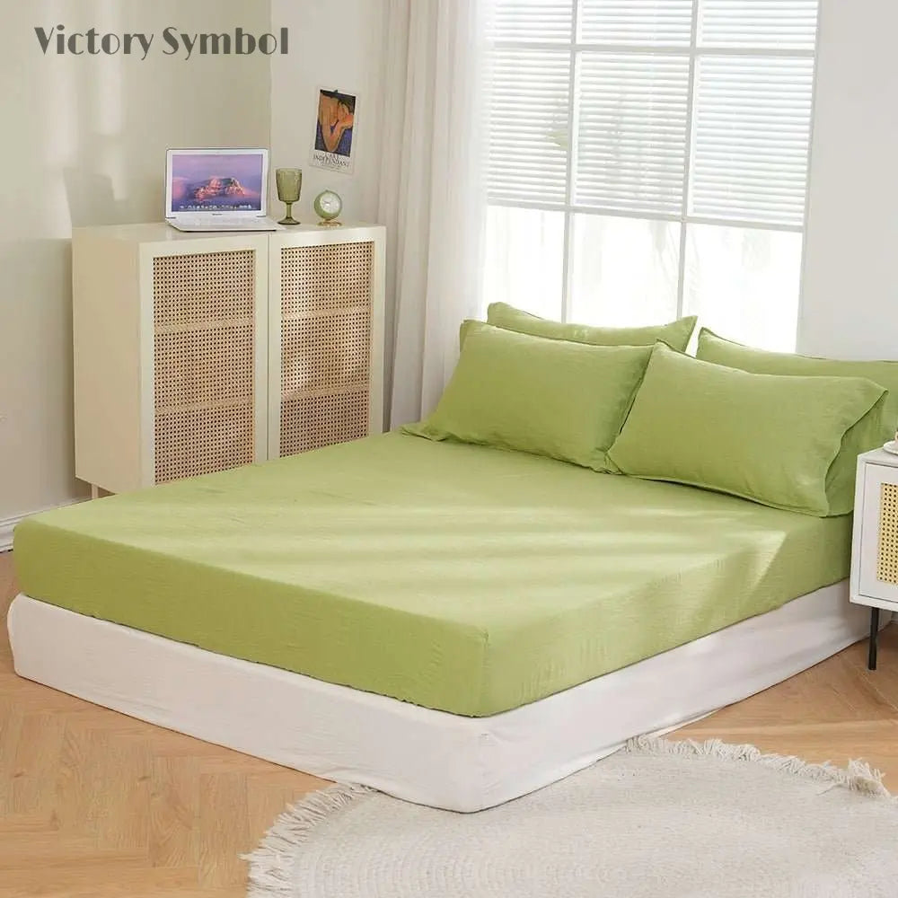 Lime Green 100% Organic Linen Fitted Sheet - Victory Symbol