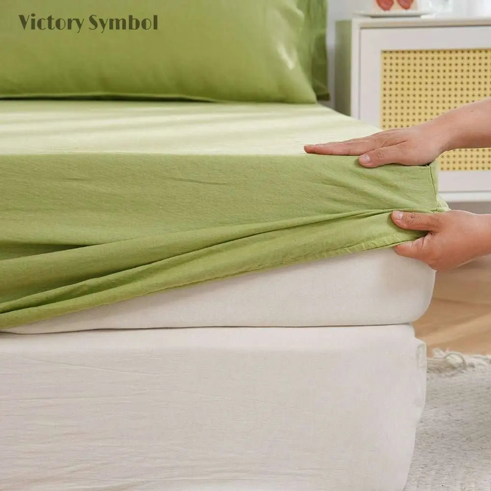 Lime Green 100% Organic Linen Fitted Sheet - Victory Symbol
