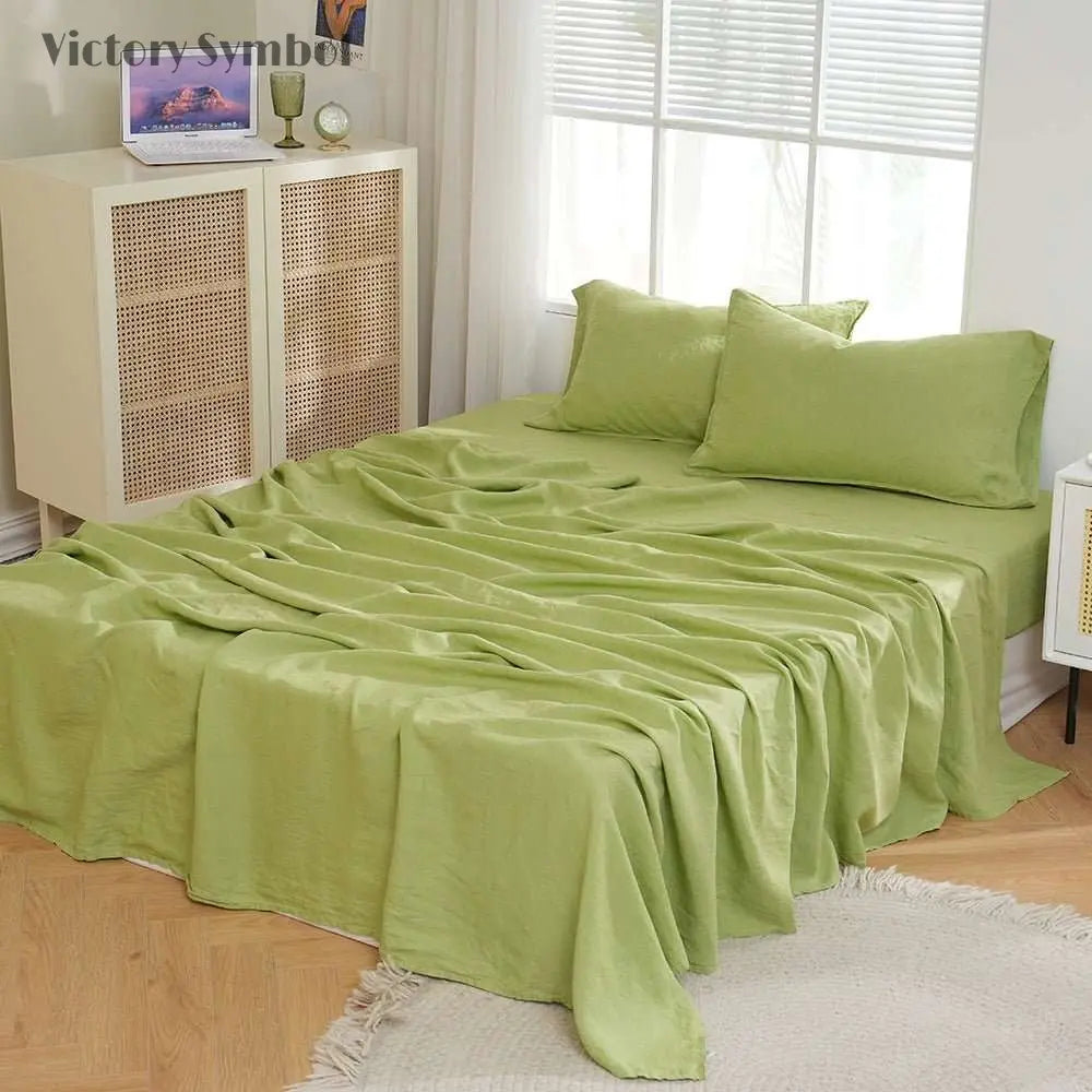 Lime Green 100% Organic Linen Flat Sheet - Victory Symbol