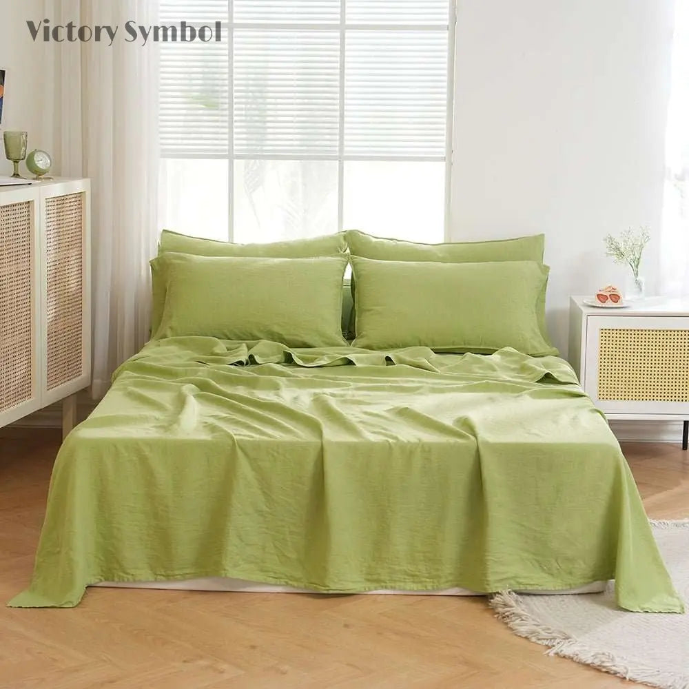 Lime Green 100% Organic Linen Sheets Set - Victory Symbol
