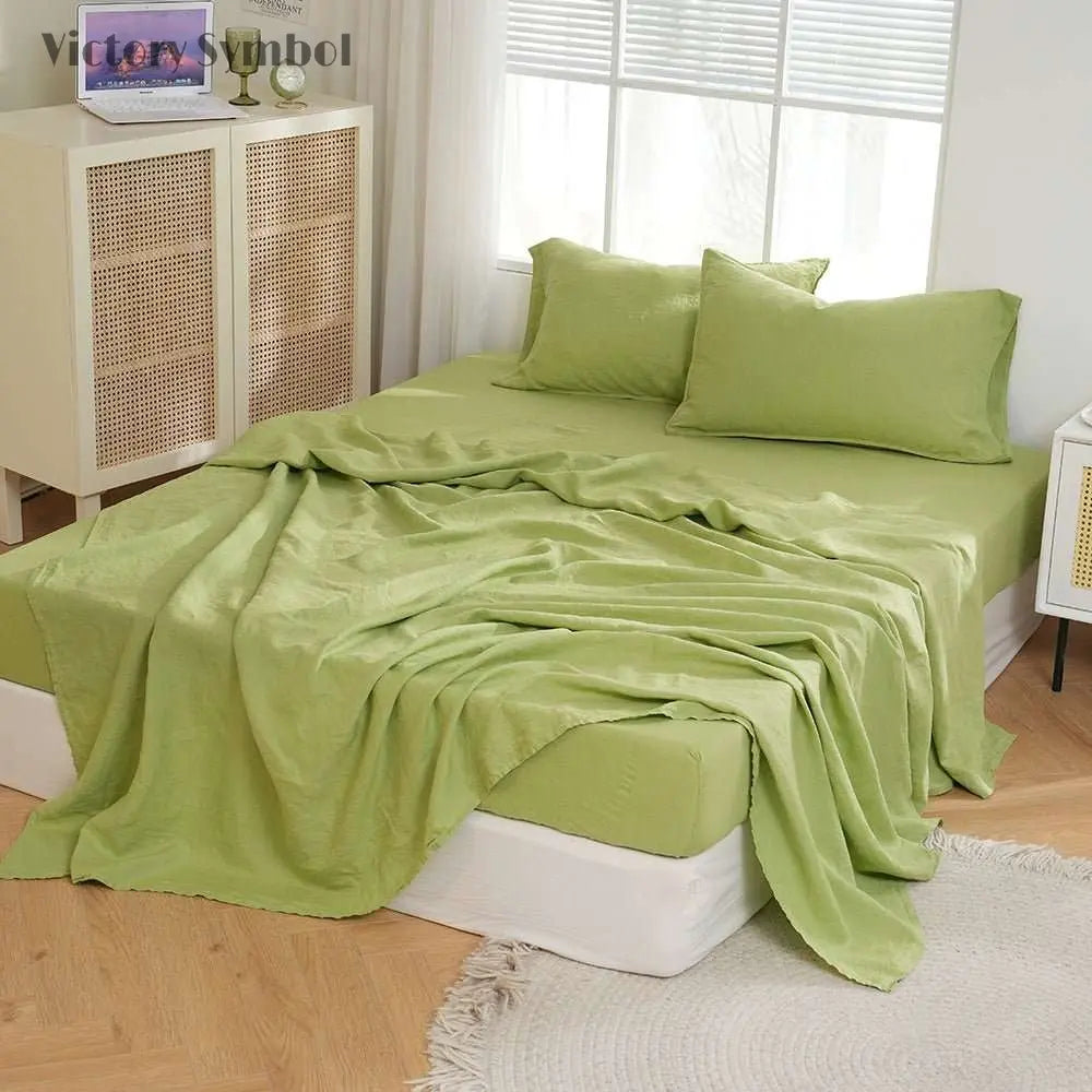 Lime Green 100% Organic Linen Sheets Set - Victory Symbol