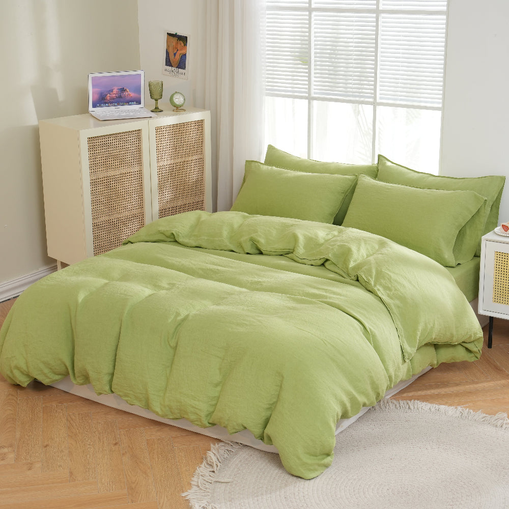 Lime Green 100% Organic Linen Duvet Cover(Only 1 Piece).