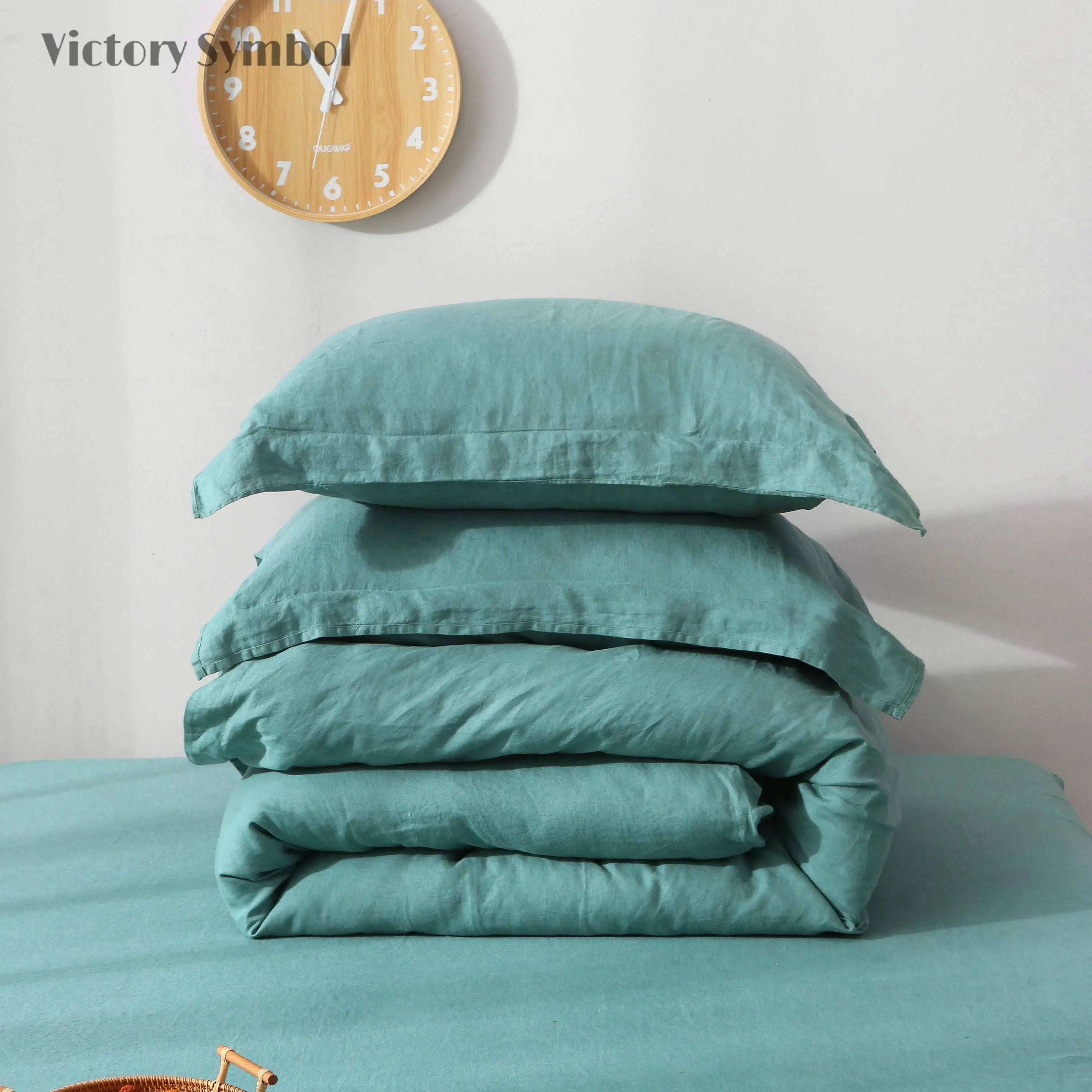 Malachite Green 100% Organic Linen Duvet Cover Set - Victory Symbol