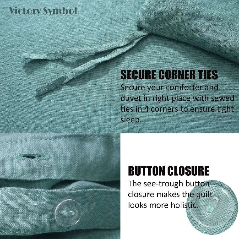 Malachite Green 100% Organic Linen Duvet Cover Set - Victory Symbol