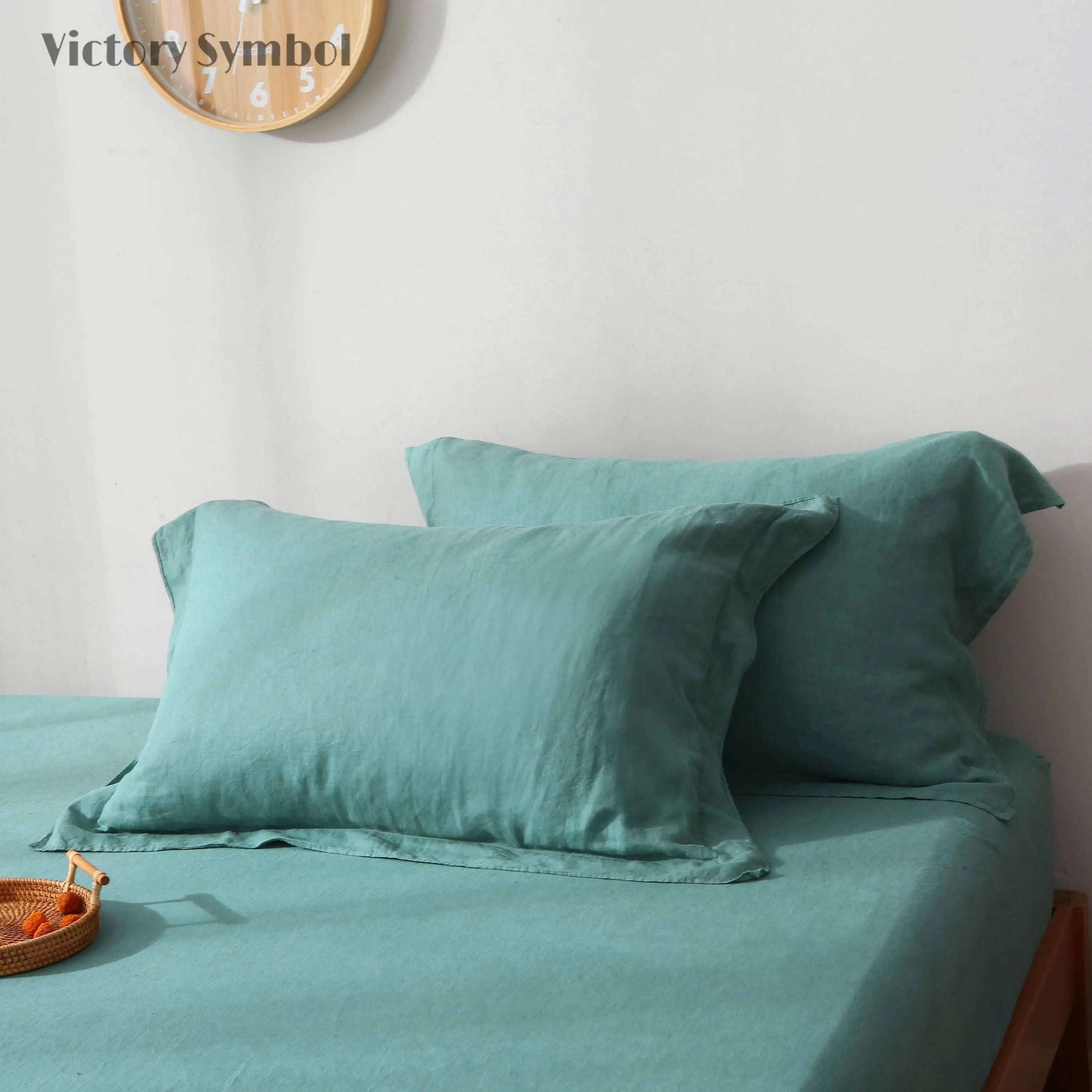 Malachite Green 100% Organic Linen Pillowcases - Victory Symbol