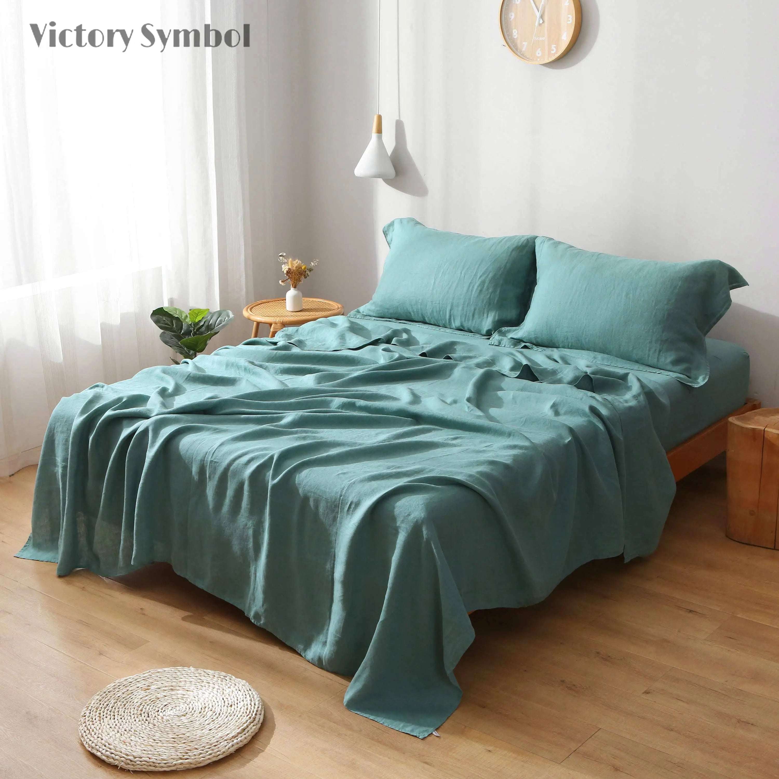 Malachite Green 100% Organic Linen Sheets Set - Victory Symbol