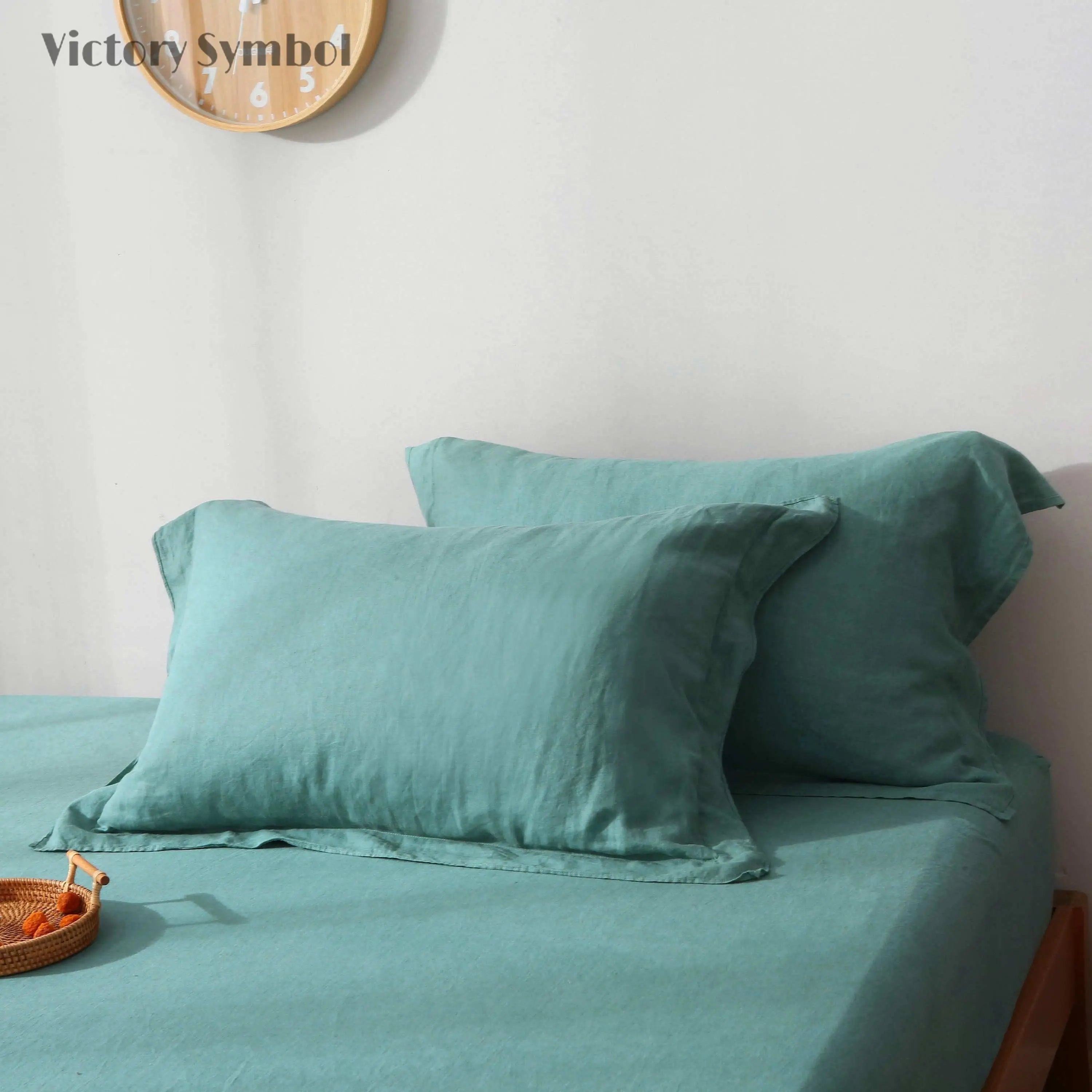 Malachite Green 100% Organic Linen Pillowcases - Victory Symbol