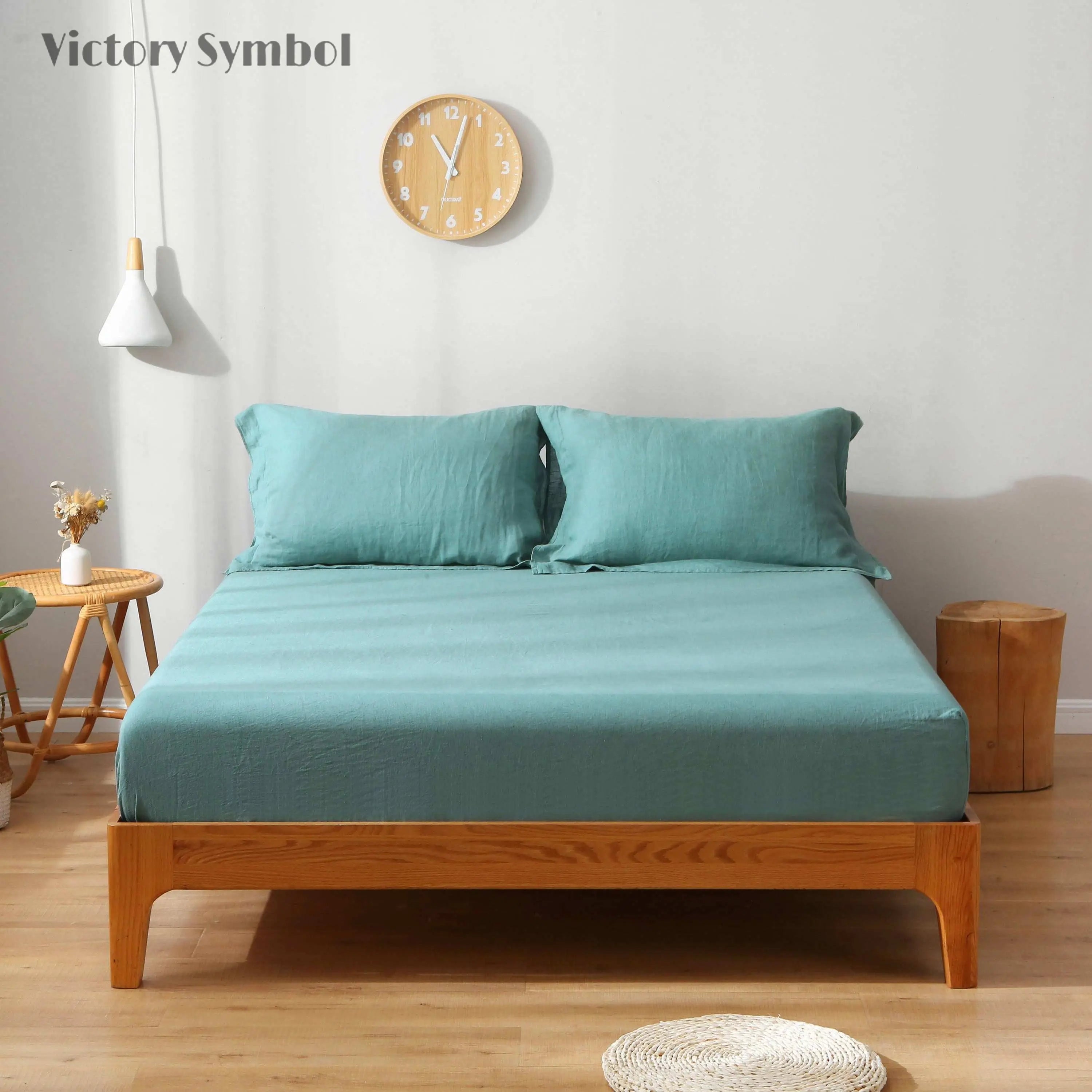 Malachite Green 100% Organic Linen Sheets Set - Victory Symbol