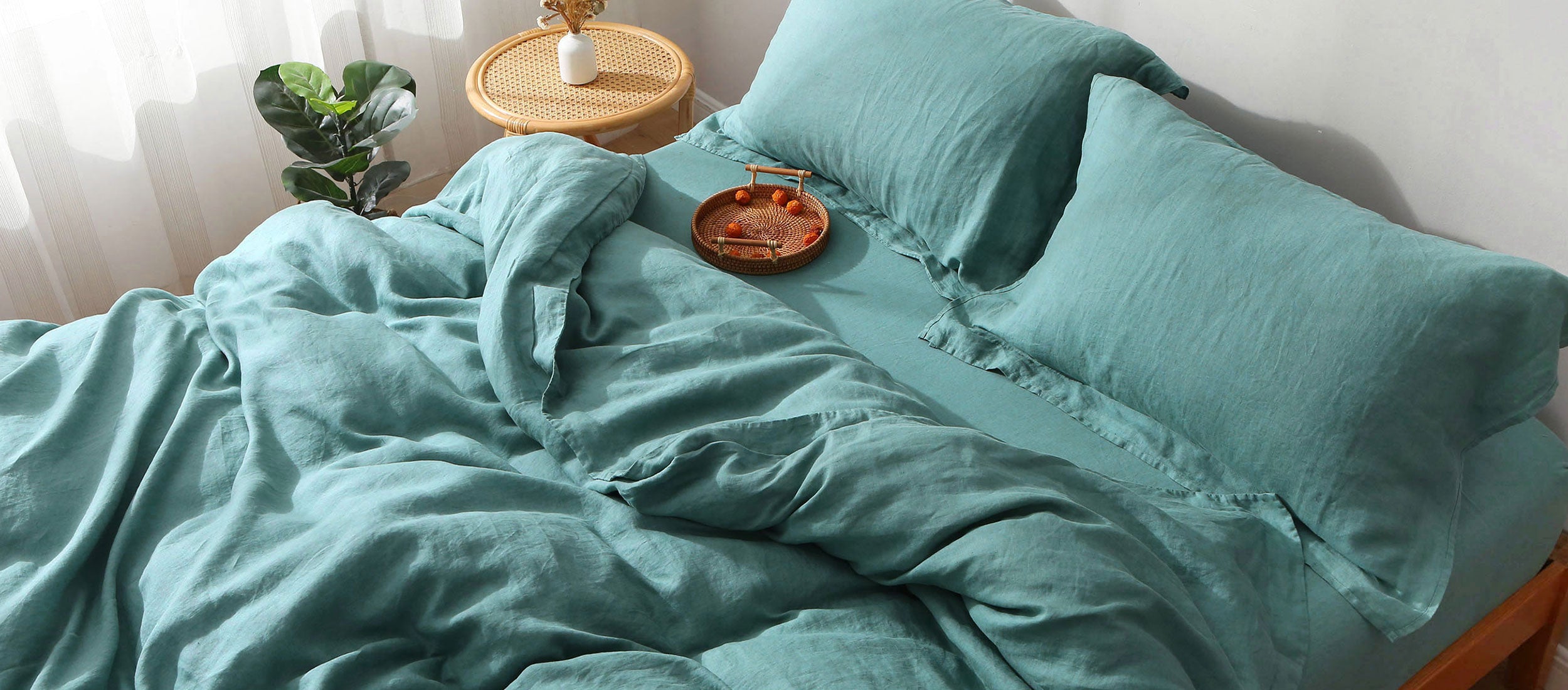 Malachite Green 100% Organic Linen Duvet Cover Set-victory symbol
