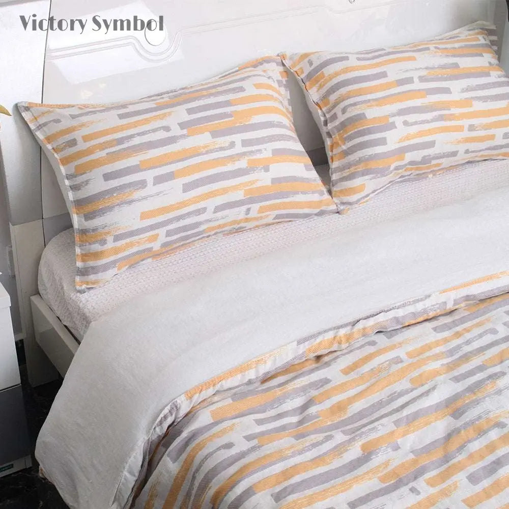 Melody of Time Stripe 100% Organic Linen Duvet Cover Set - Victory Symbol