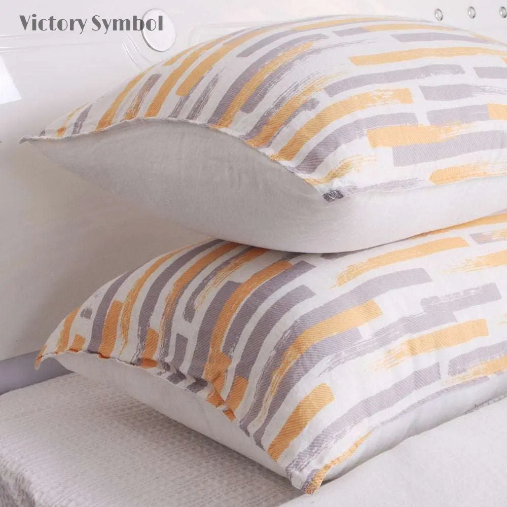 Melody of Time Stripe 100% Organic Linen Duvet Cover Set - Victory Symbol