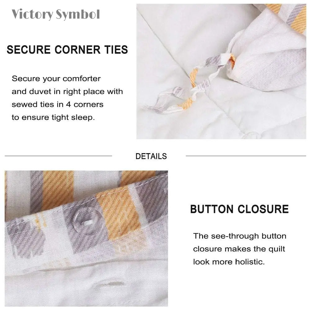 Melody of Time Stripe 100% Organic Linen Duvet Cover Set - Victory Symbol