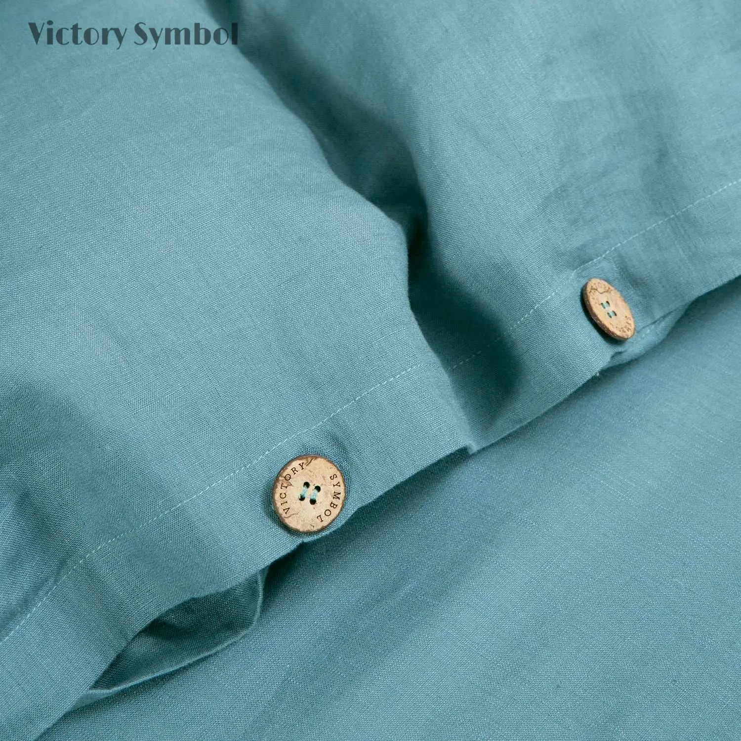 Mineral Blue 100% Organic Linen Duvet Cover Set - Victory Symbol